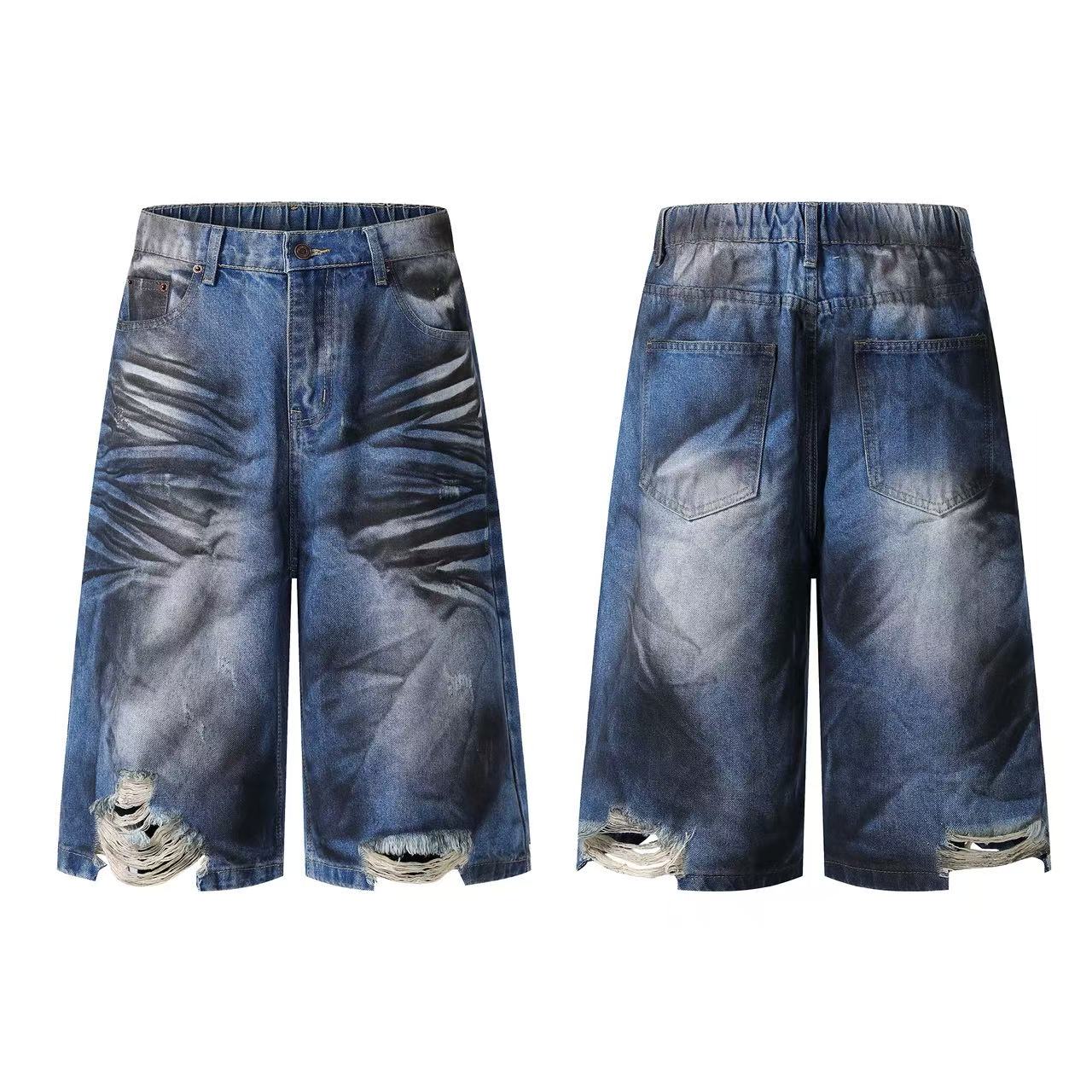 Distressed Vintage Washed Baggy Wide-Leg Jorts