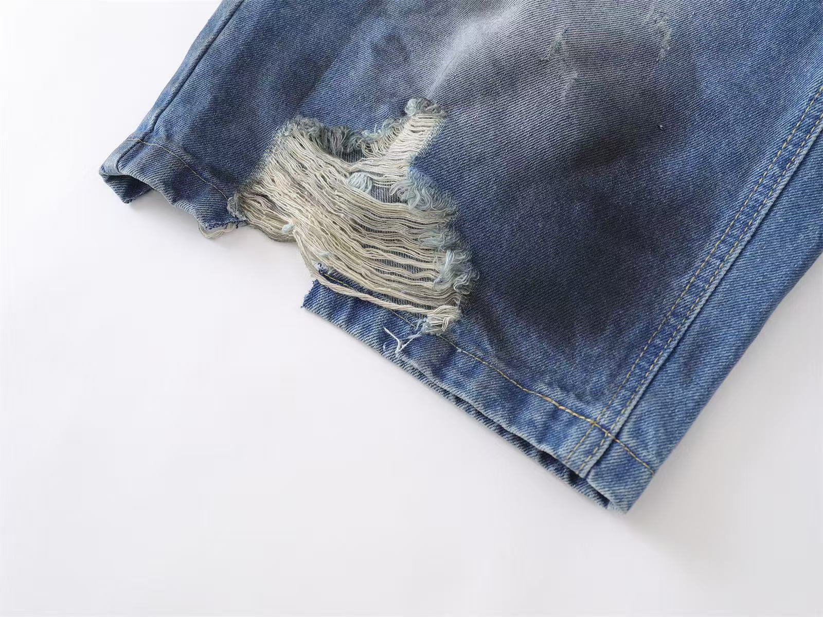 Distressed Vintage Washed Baggy Wide-Leg Jorts