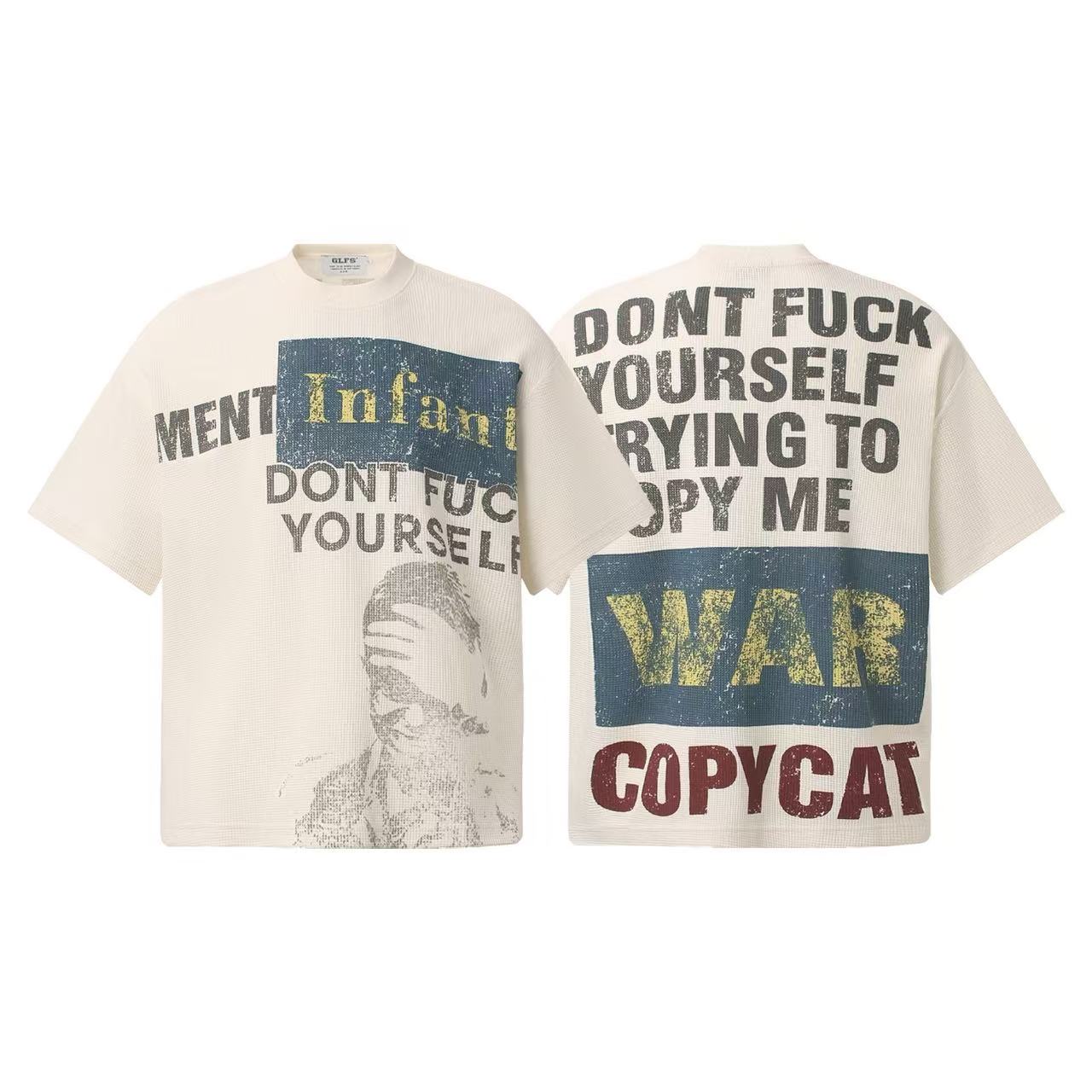Streetwear Waffle Knit Slogan Print T-Shirt