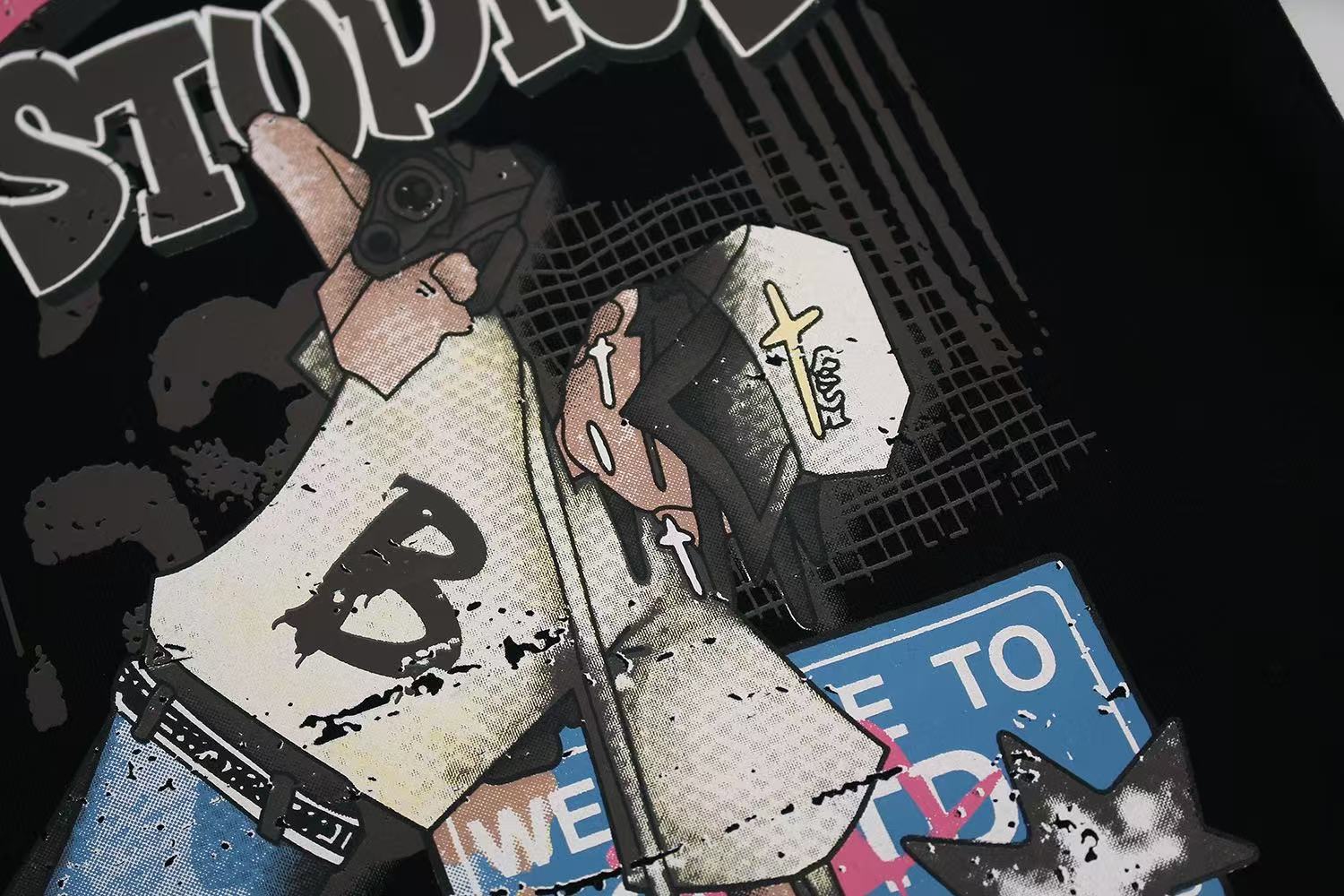 Streetwear Hip Hop Trio Graphic Print T-Shirt