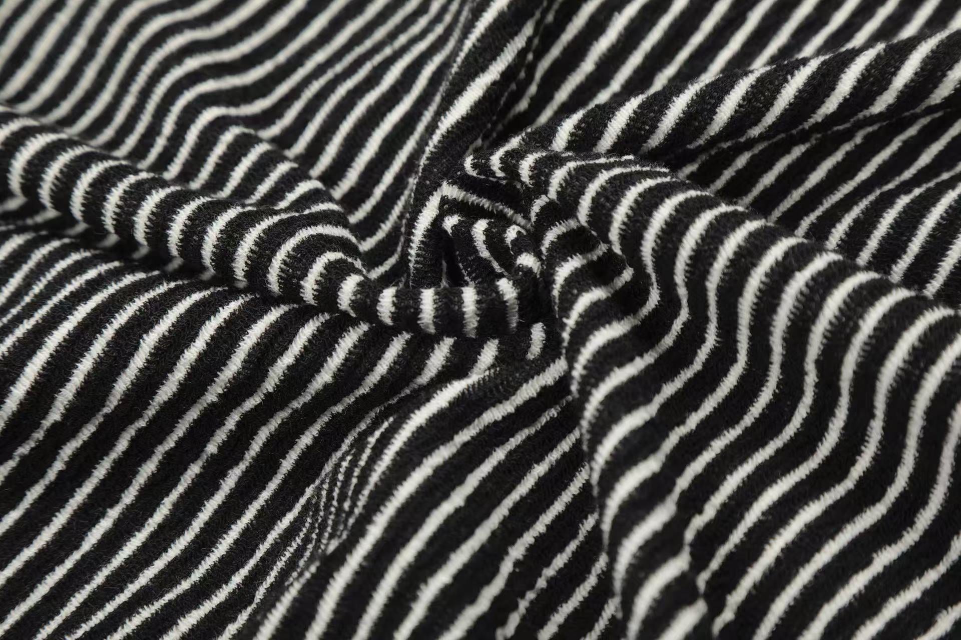 Studded Bear Ear Striped Zip-Up Hoodie