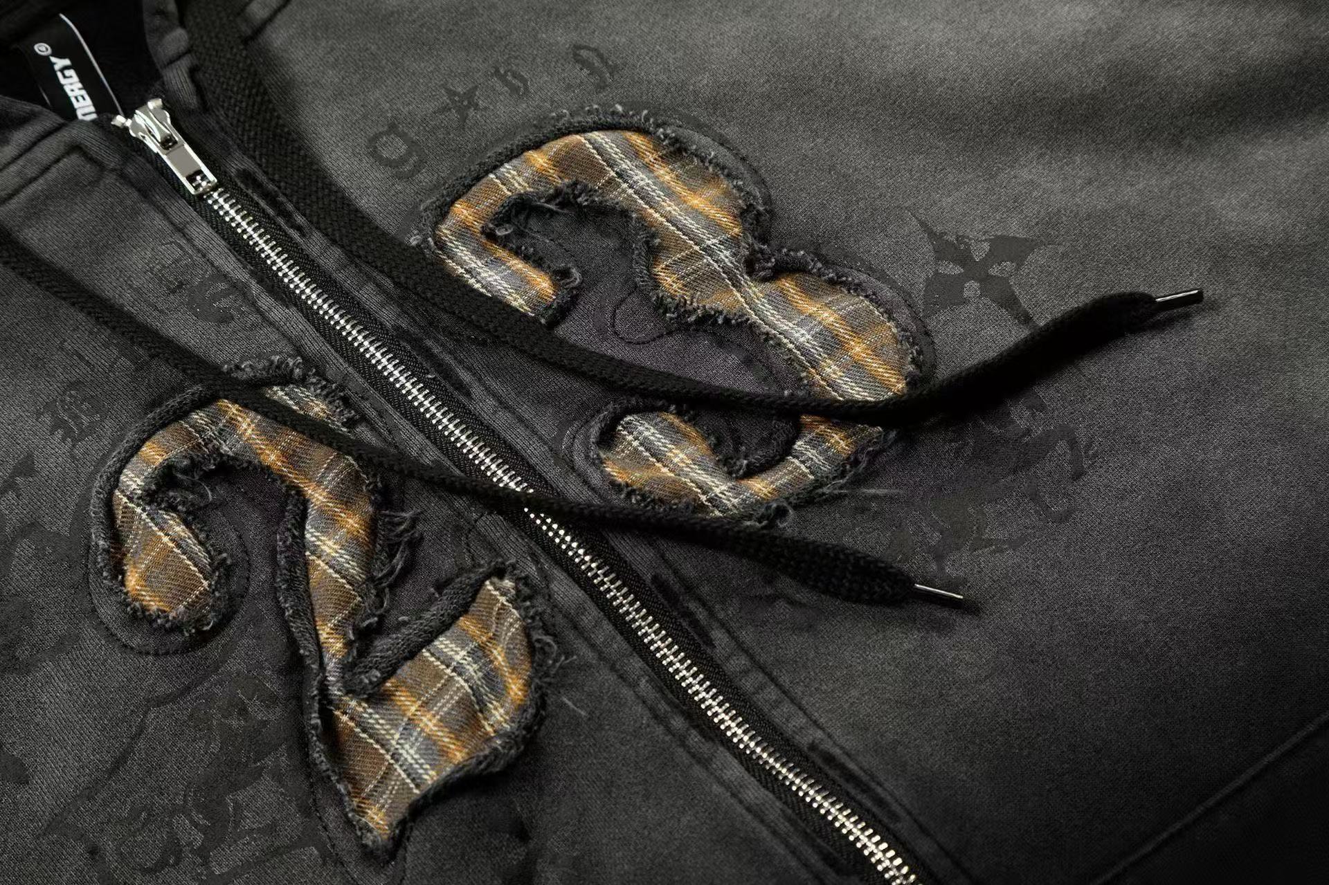Wash Gradient 23 Plaid Patch Zip-Up Hoodie