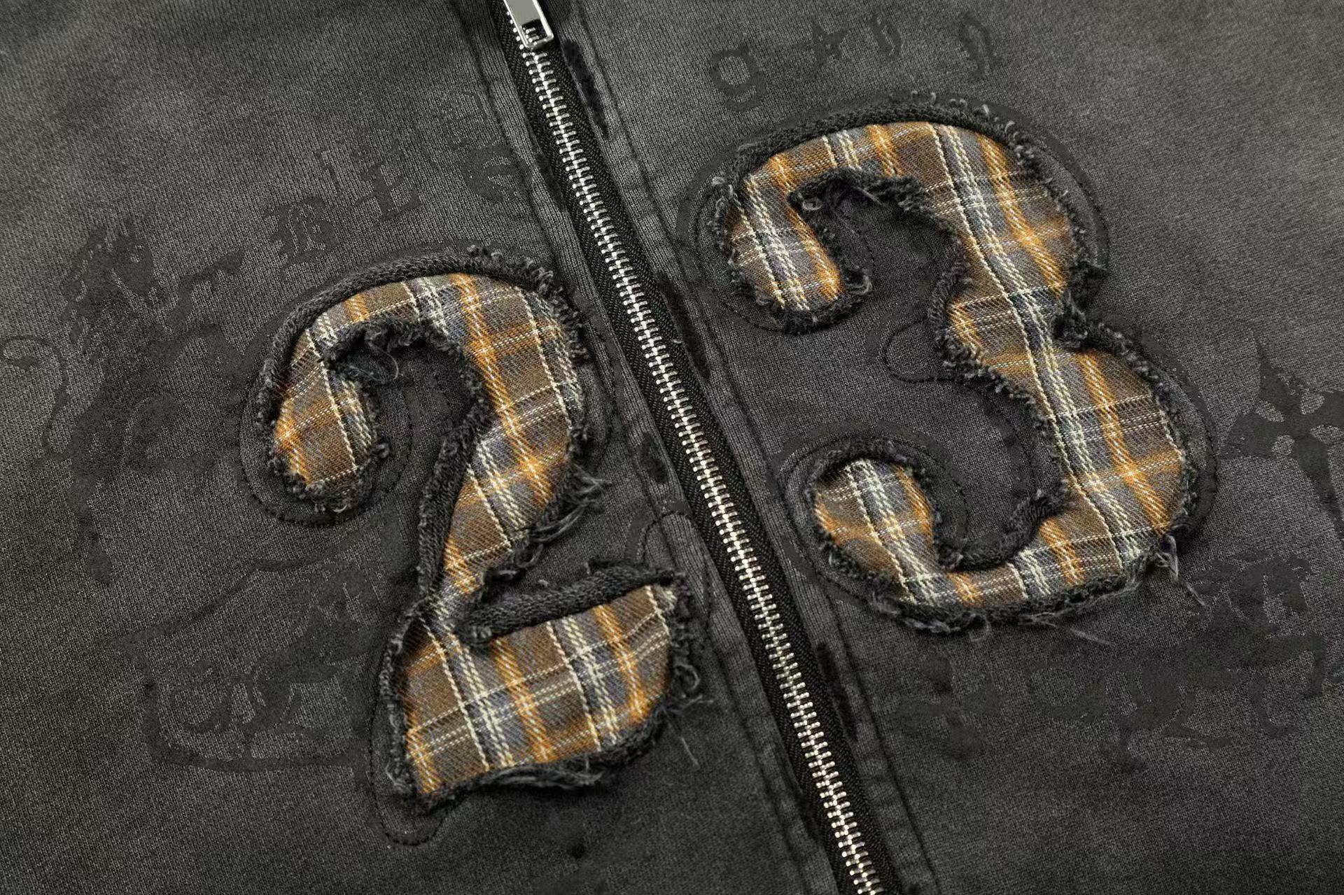 Wash Gradient 23 Plaid Patch Zip-Up Hoodie