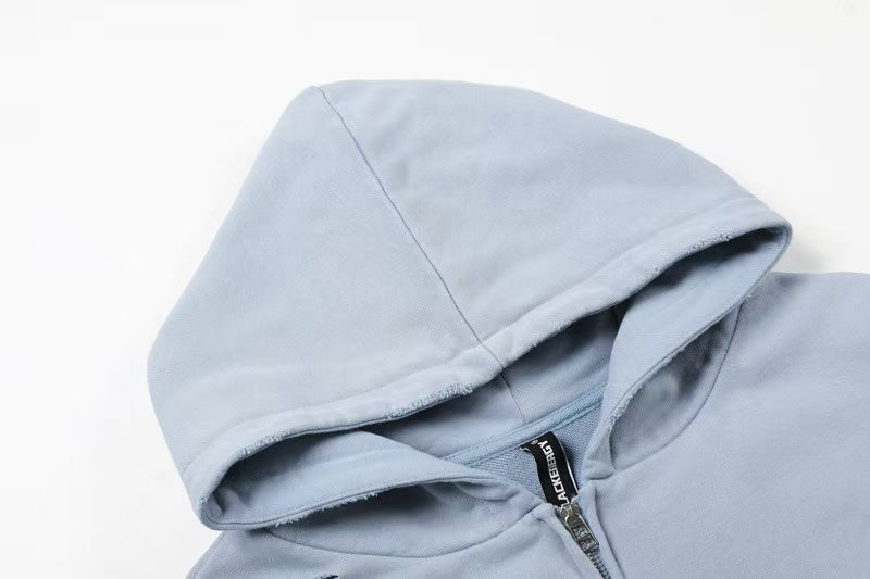 Vintage Wash Graffiti Print Zip-Up Hoodie
