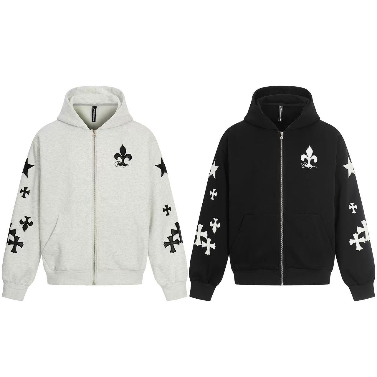 Vintage Gothic Cross Zip-Up Hoodie