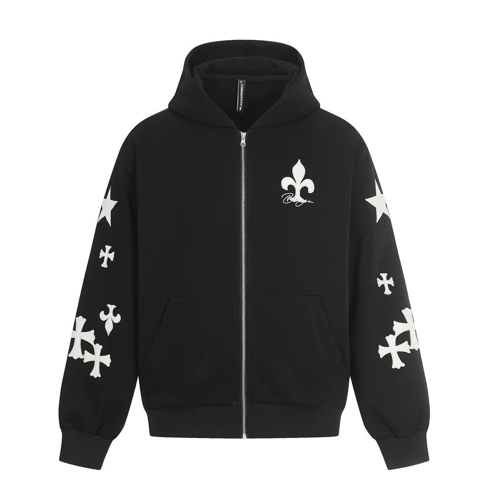 Vintage Gothic Cross Zip-Up Hoodie