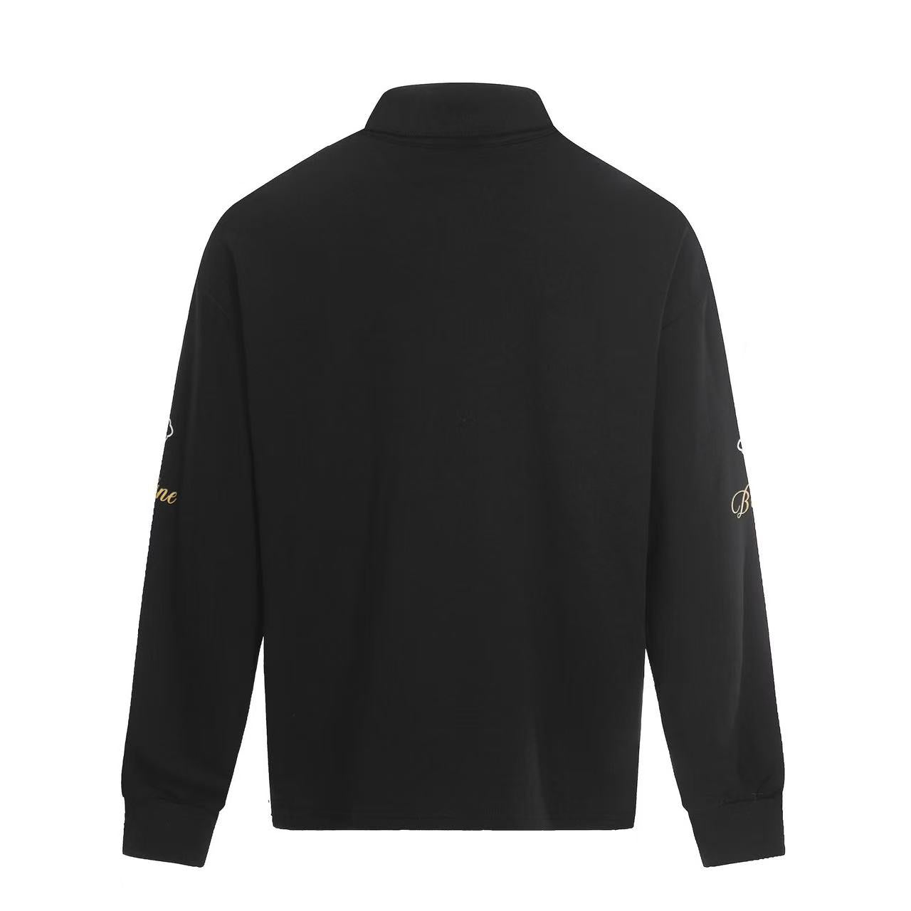 Streetwear Heraldic Crest Print Long Sleeve Polo Shirt