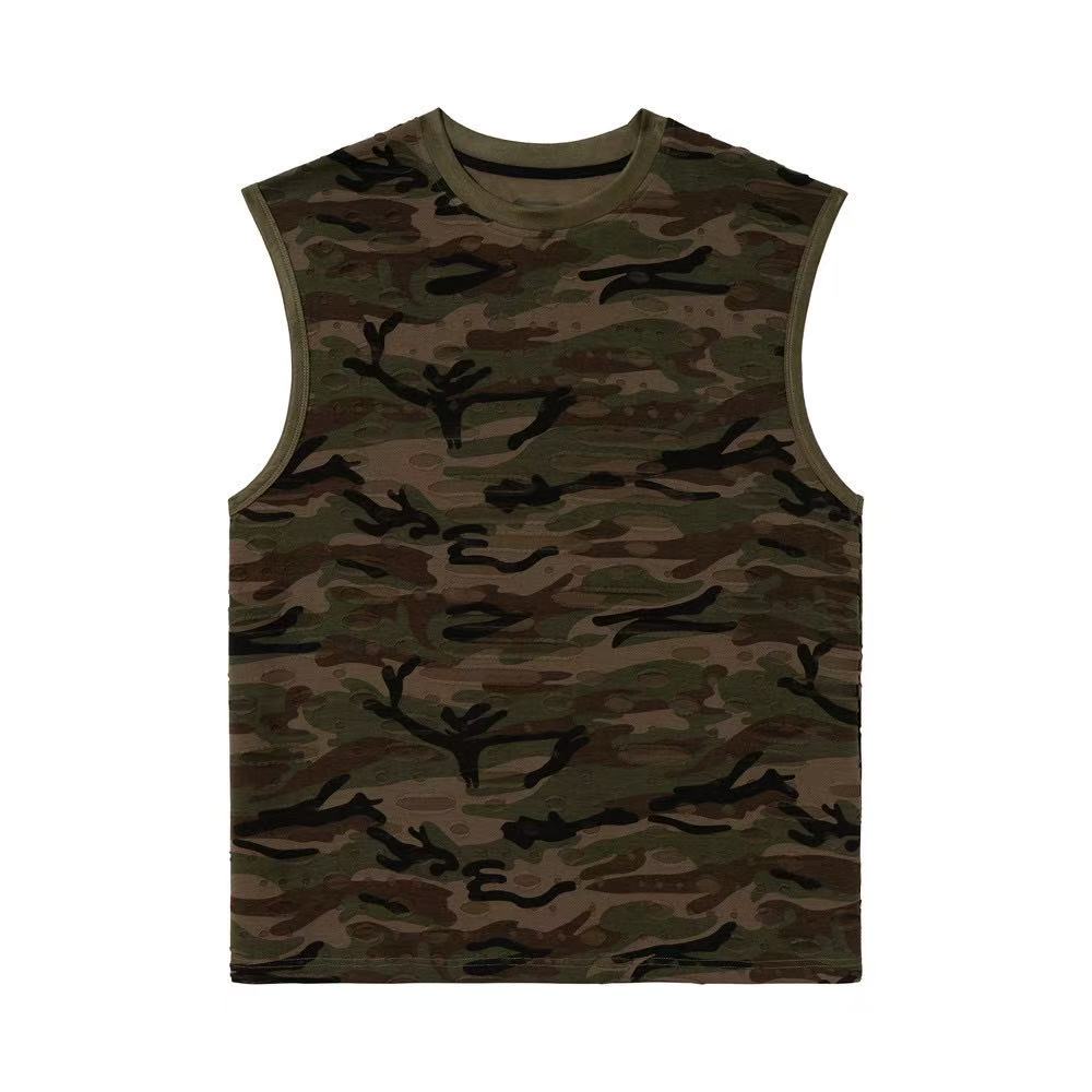 Distressed Camo Sleeveless Tank Top