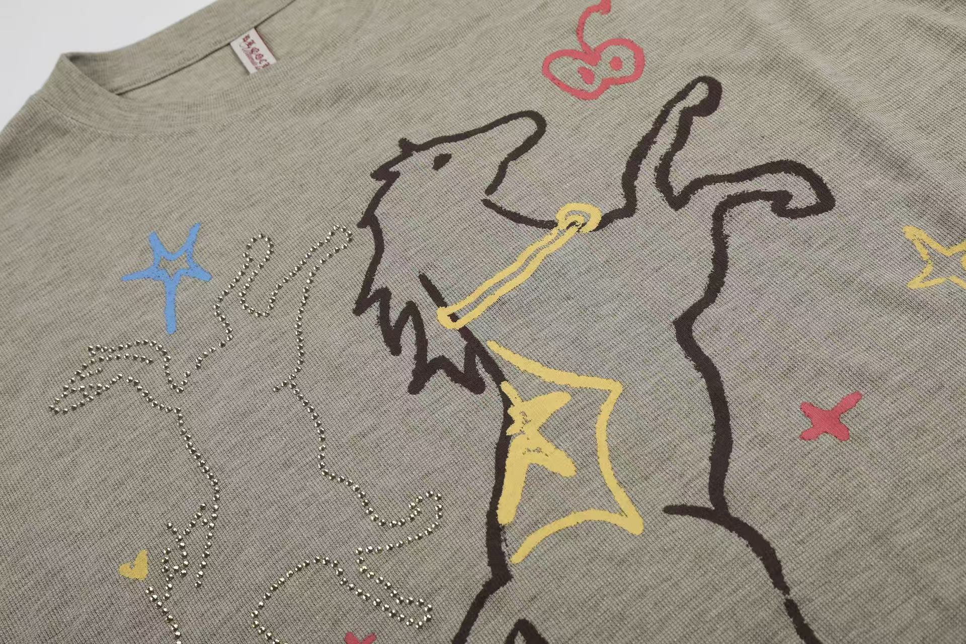 Streetwear Horse Sketch Graphic Long Sleeve