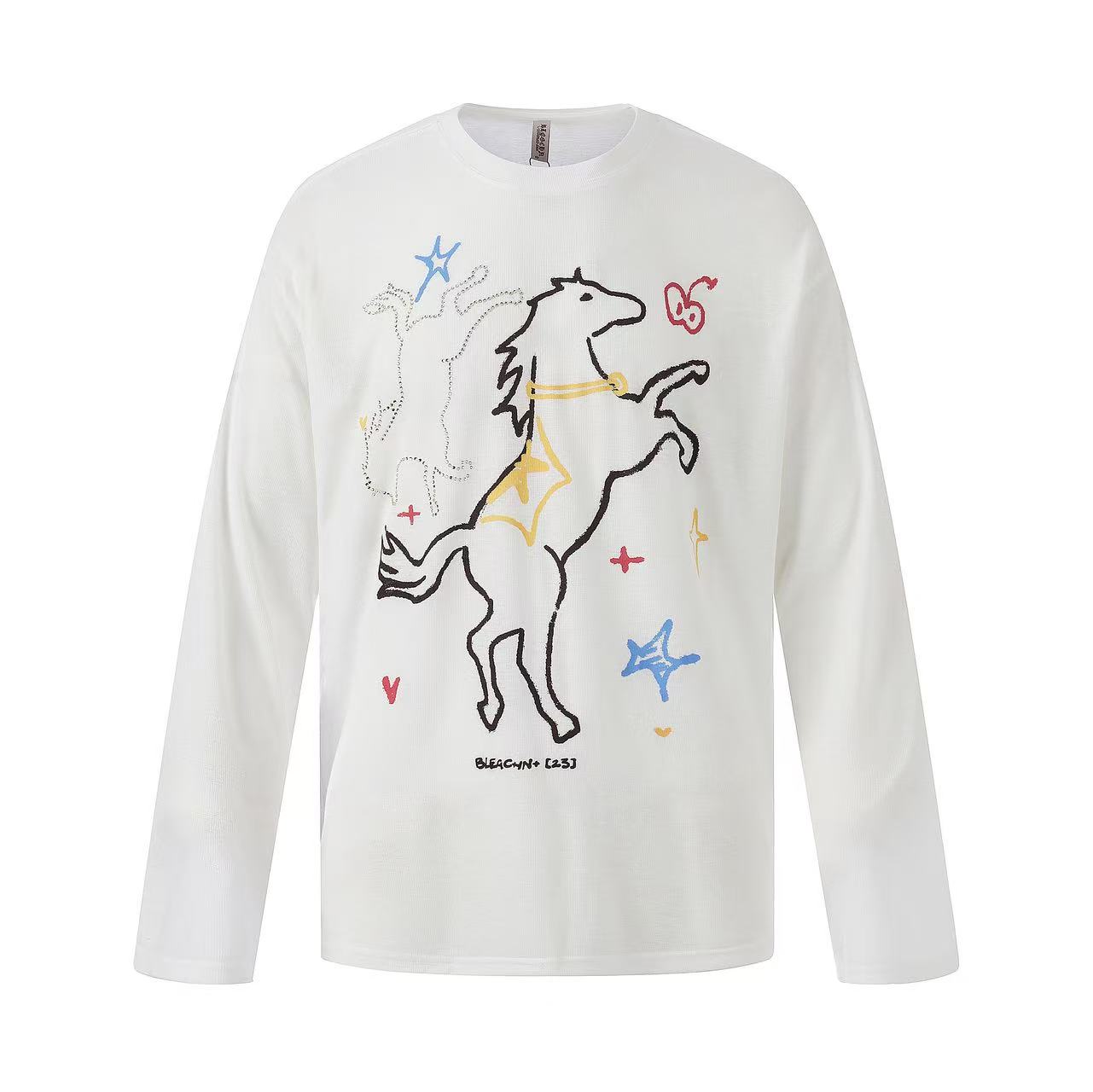 Streetwear Horse Sketch Graphic Long Sleeve