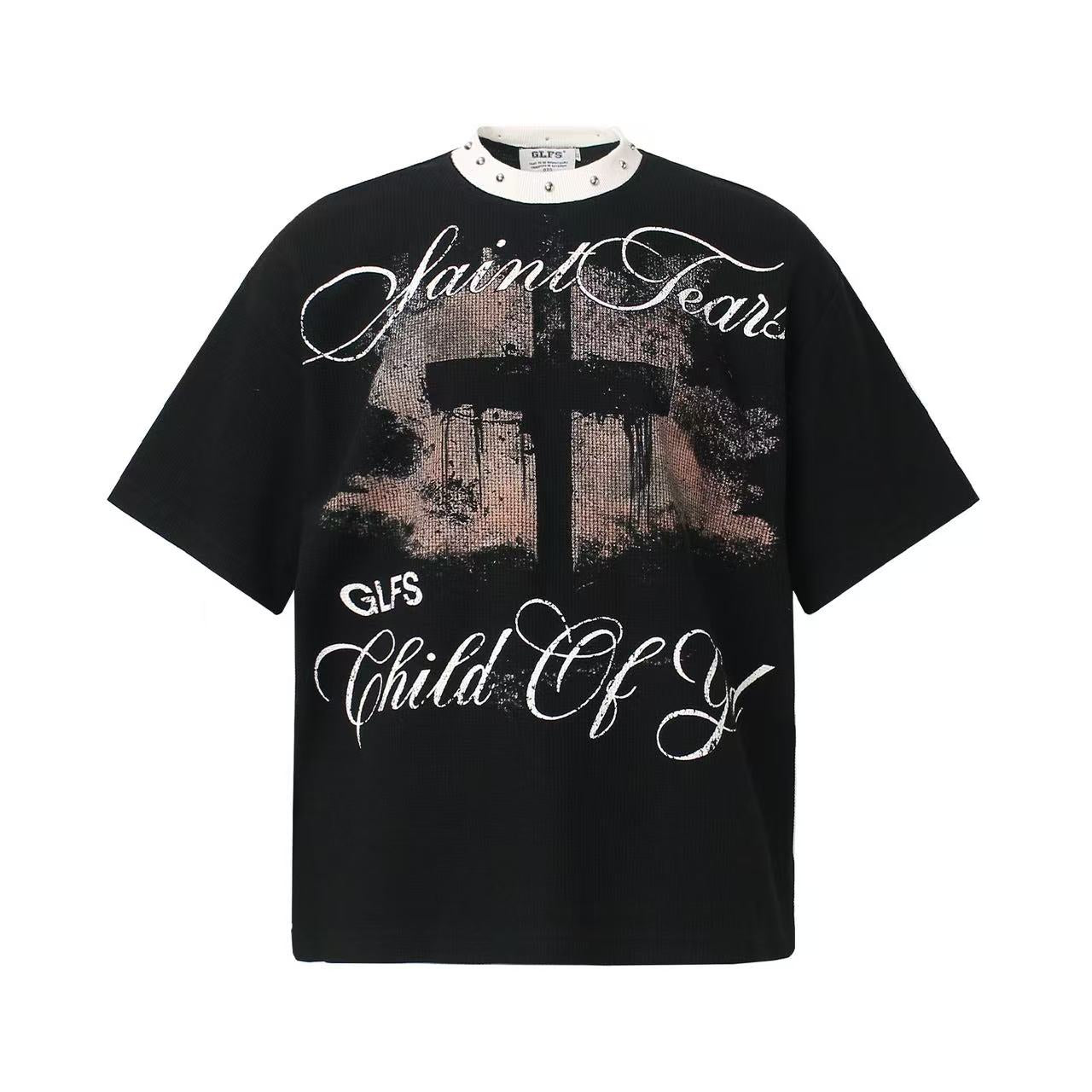 Saint Tears Cross Print Waffle Knit T-Shirt