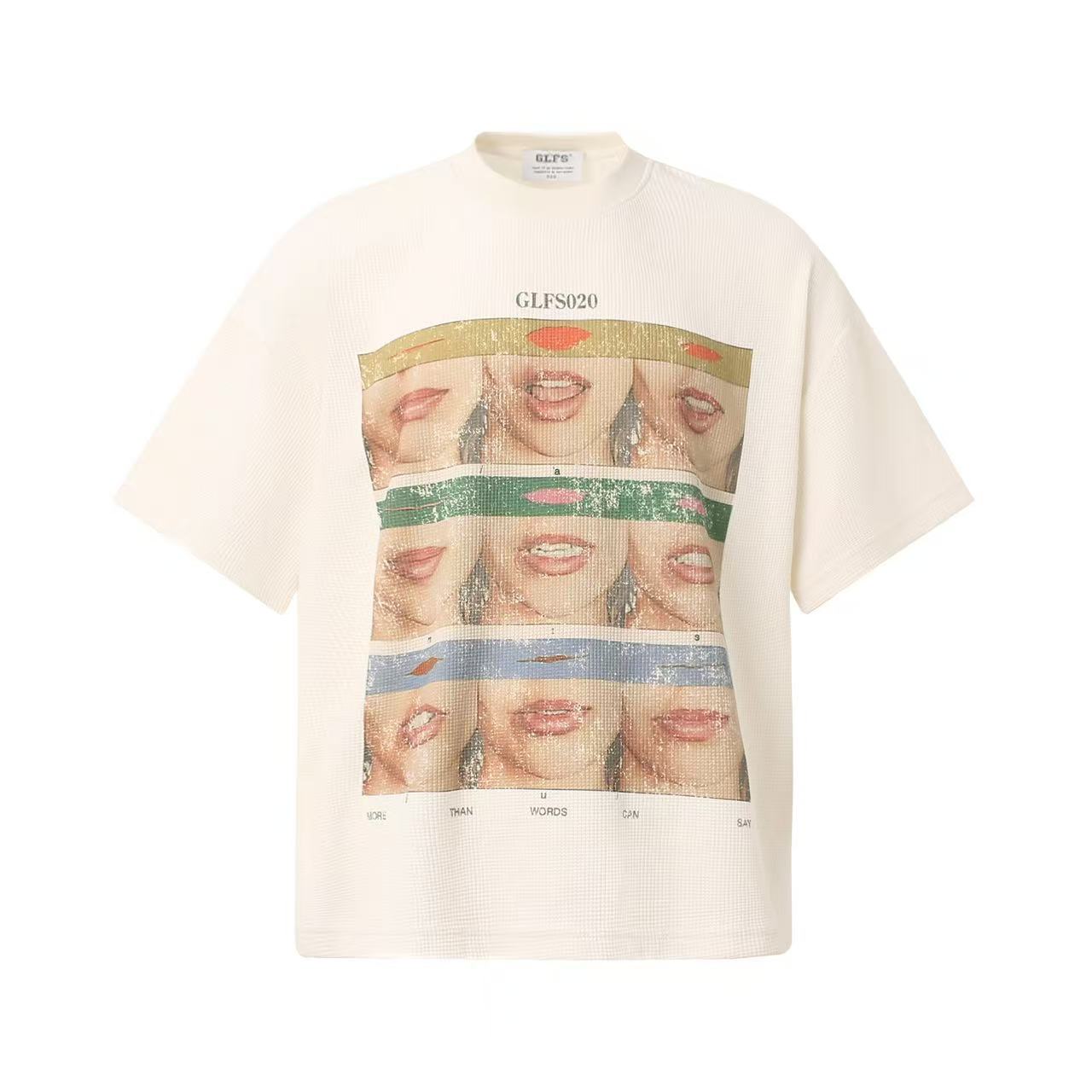 Mouth Collage Print Waffle Knit T-Shirt