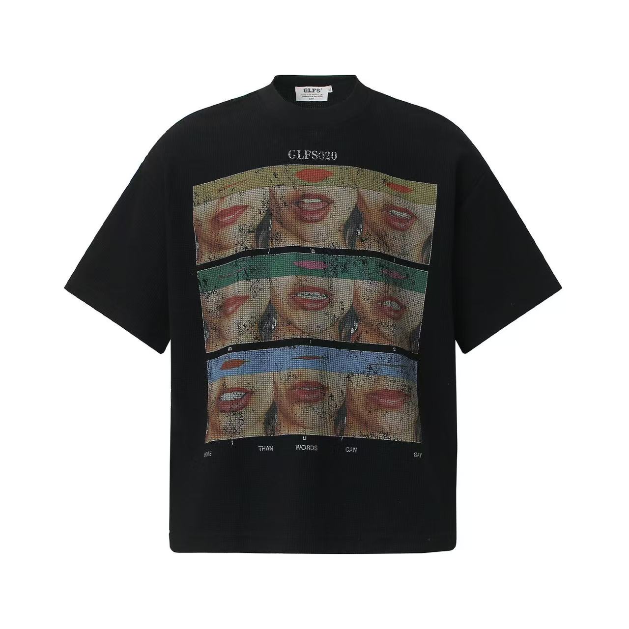 Mouth Collage Print Waffle Knit T-Shirt