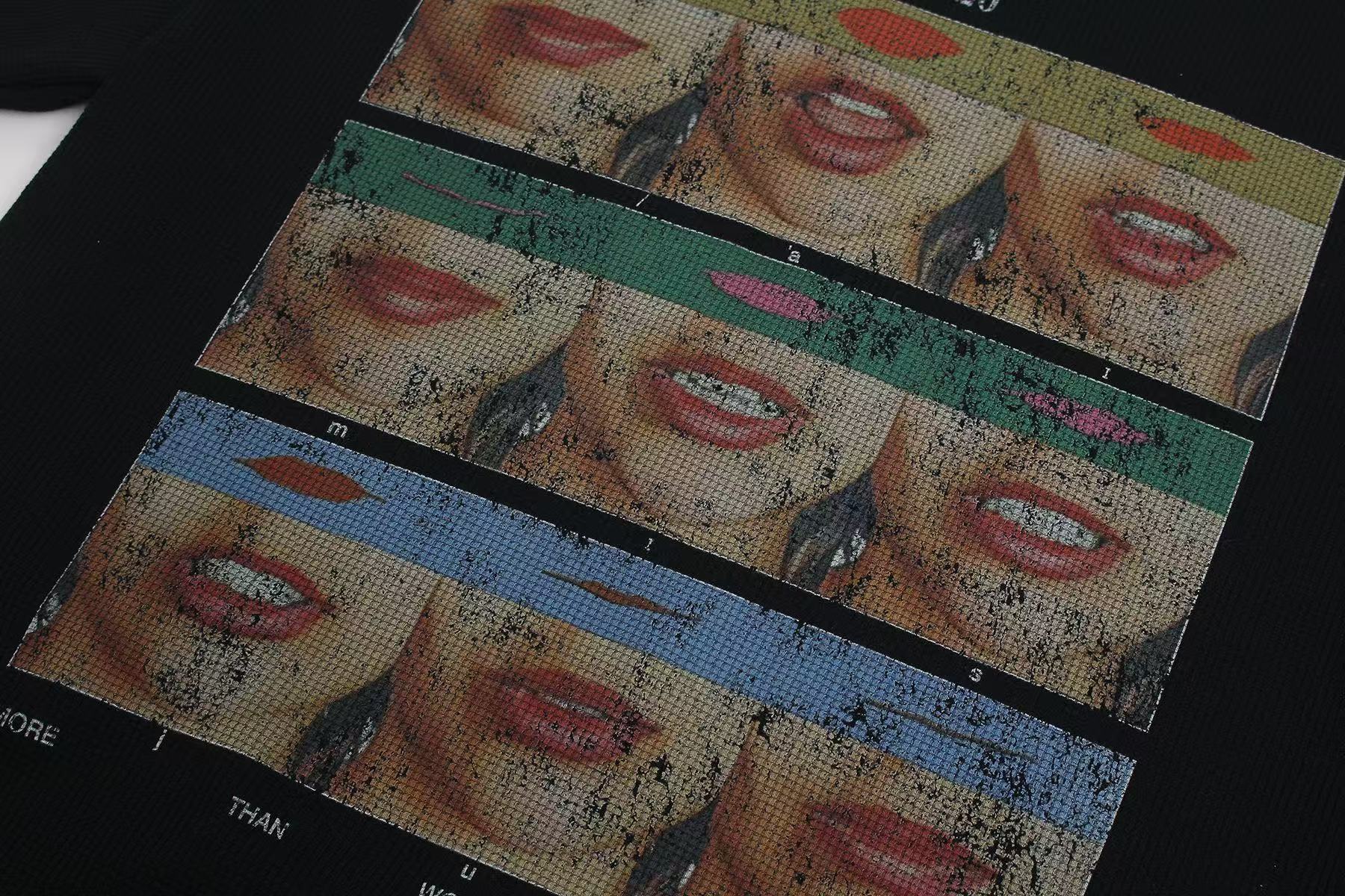 Mouth Collage Print Waffle Knit T-Shirt