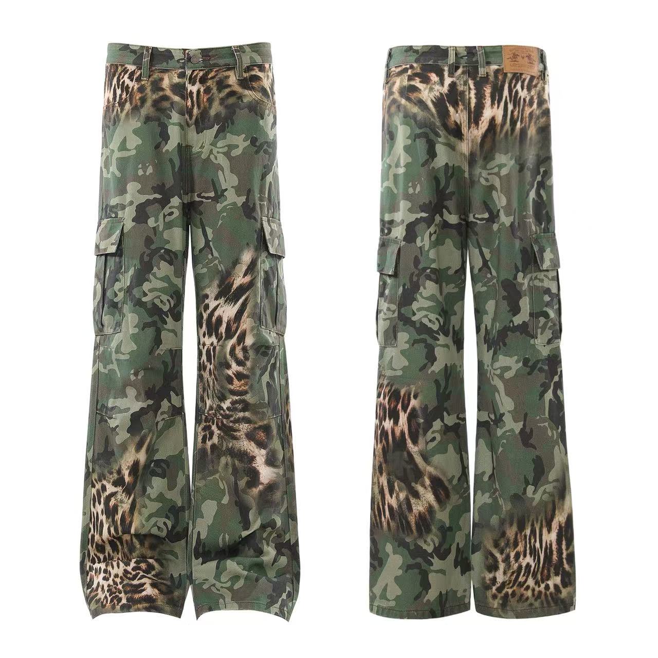 Camo & Leopard Print Multi-Pocket Jeans