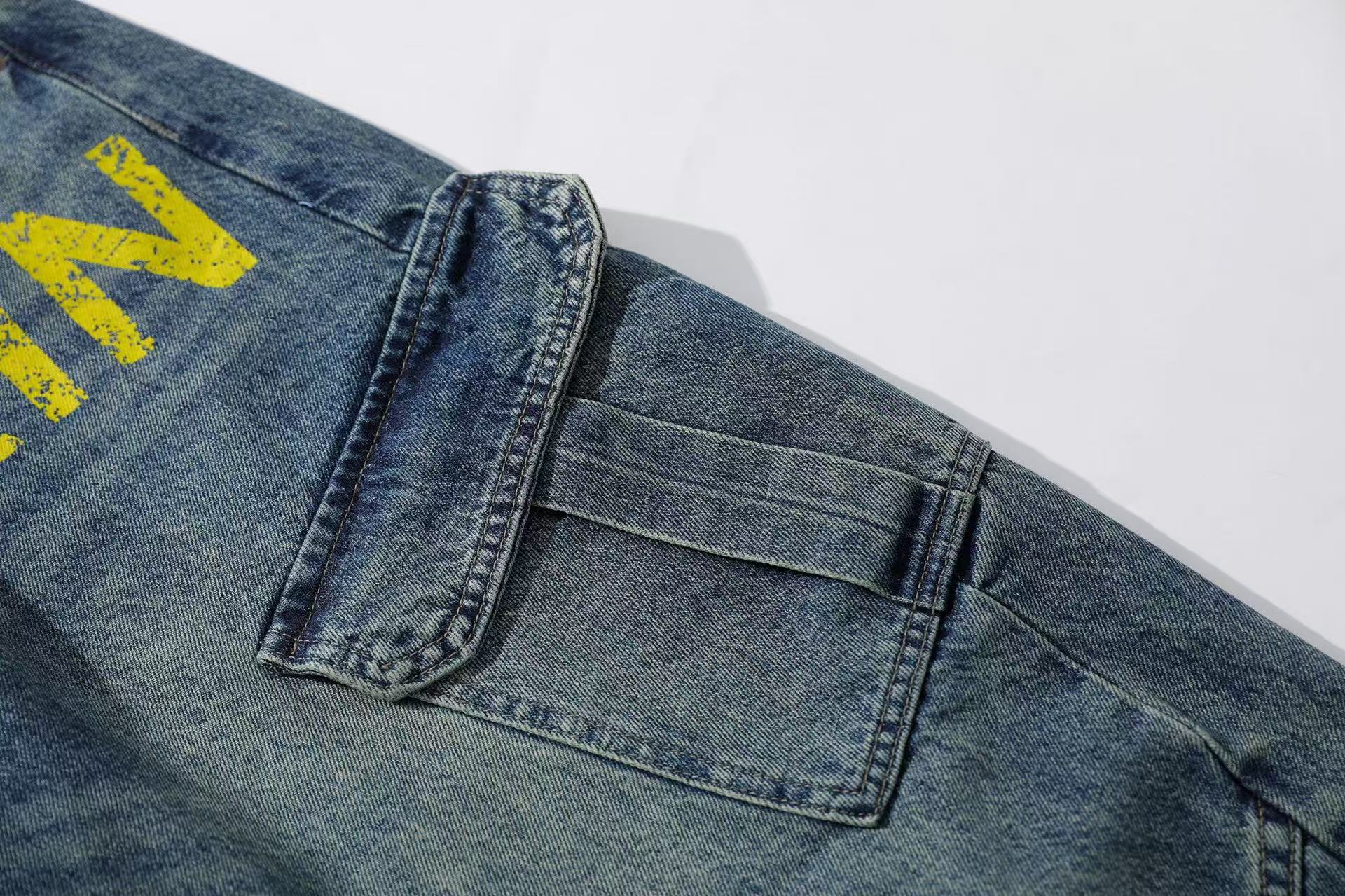 Vintage Washed Print Wide-Leg Baggy Jeans