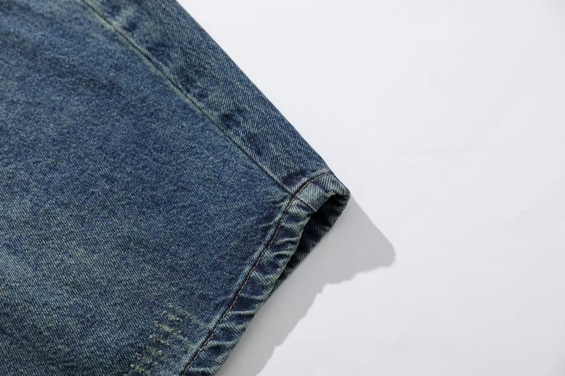 Vintage Washed Print Wide-Leg Baggy Jeans