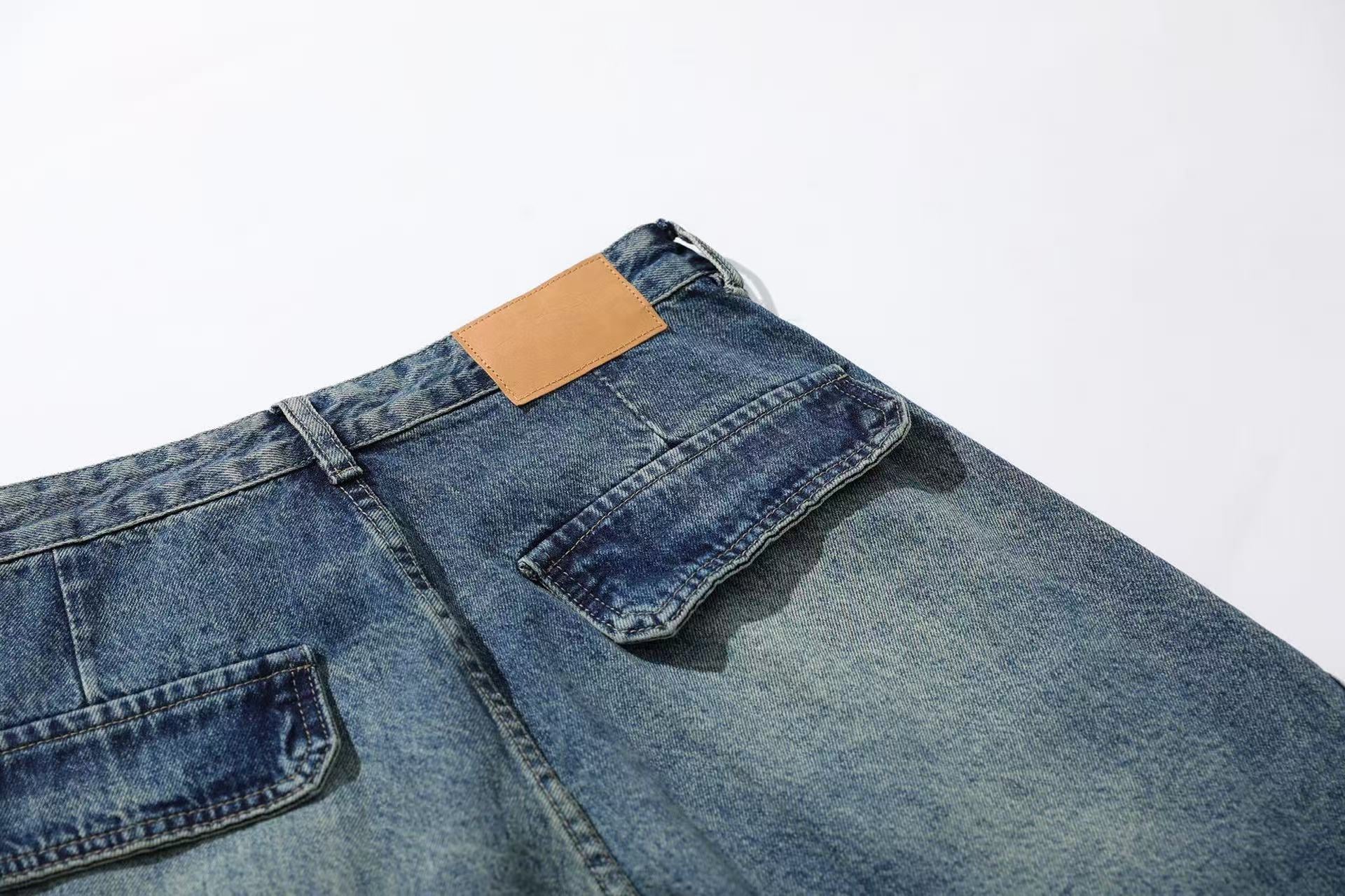 Vintage Washed Print Wide-Leg Baggy Jeans