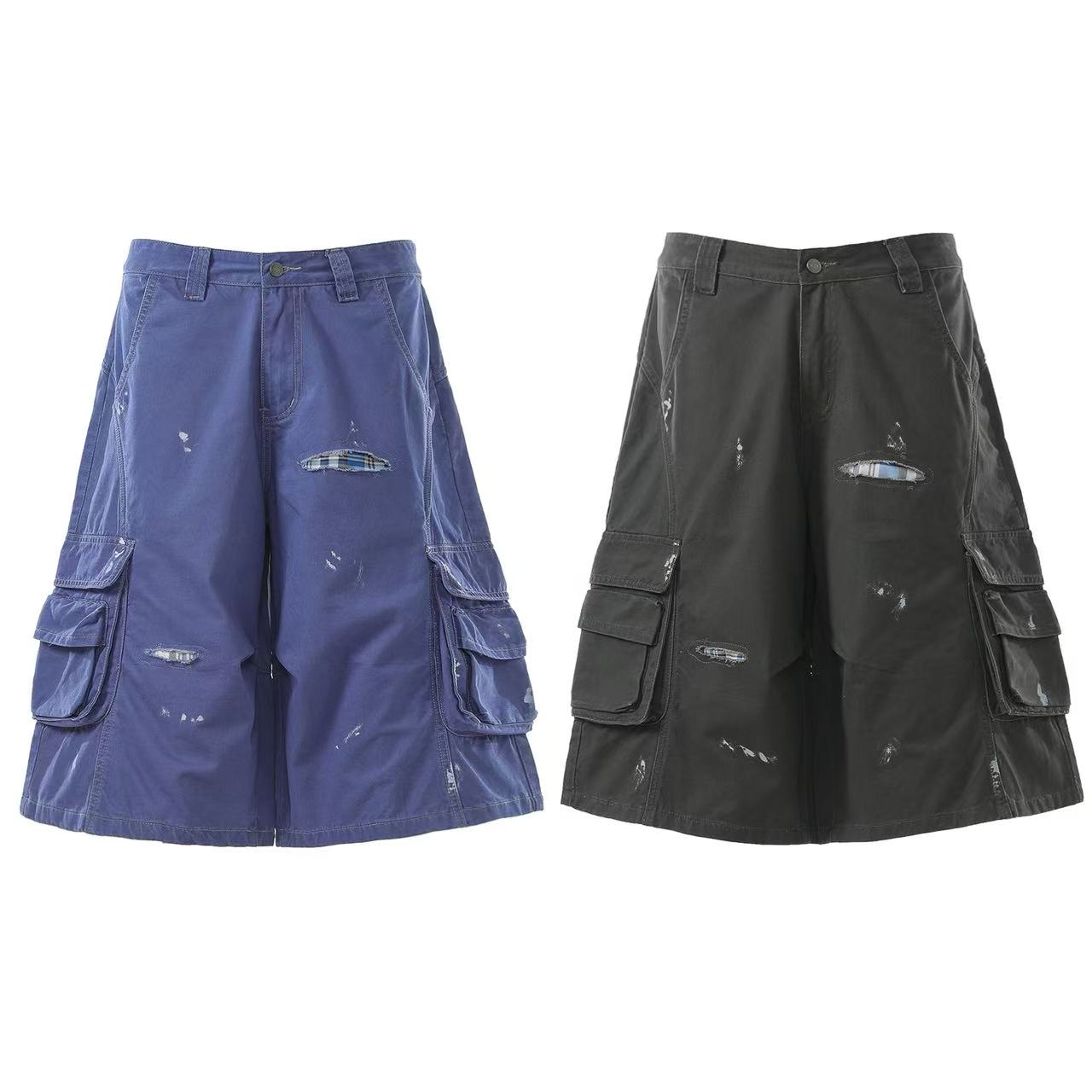 Distressed Vintage Wide-Leg Cargo Jorts