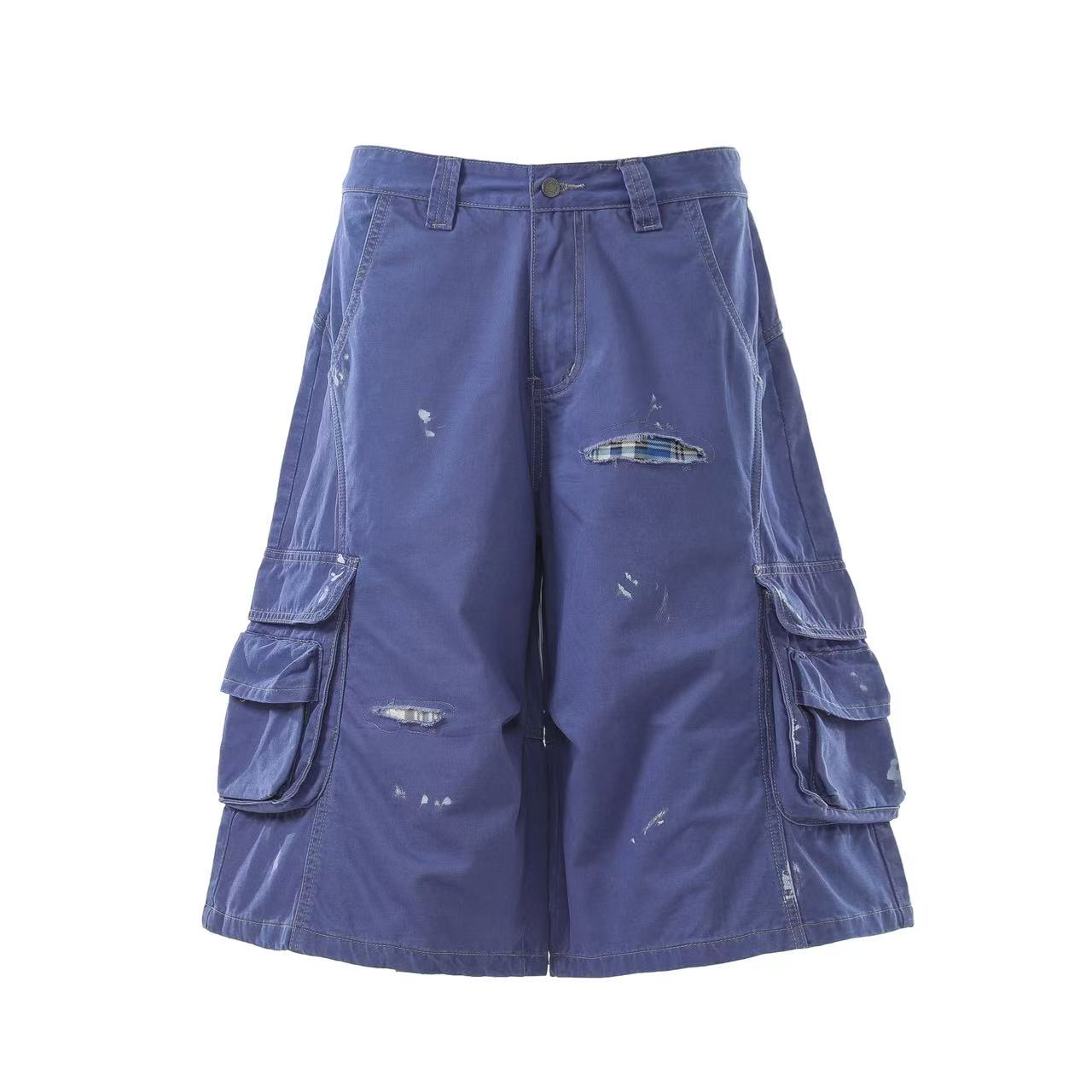 Distressed Vintage Wide-Leg Cargo Jorts