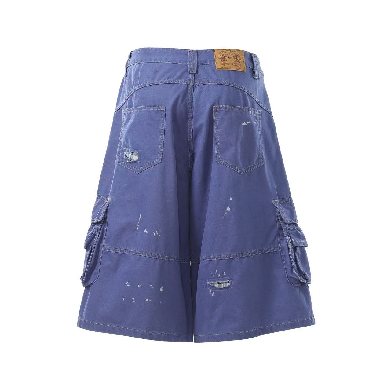 Distressed Vintage Wide-Leg Cargo Jorts