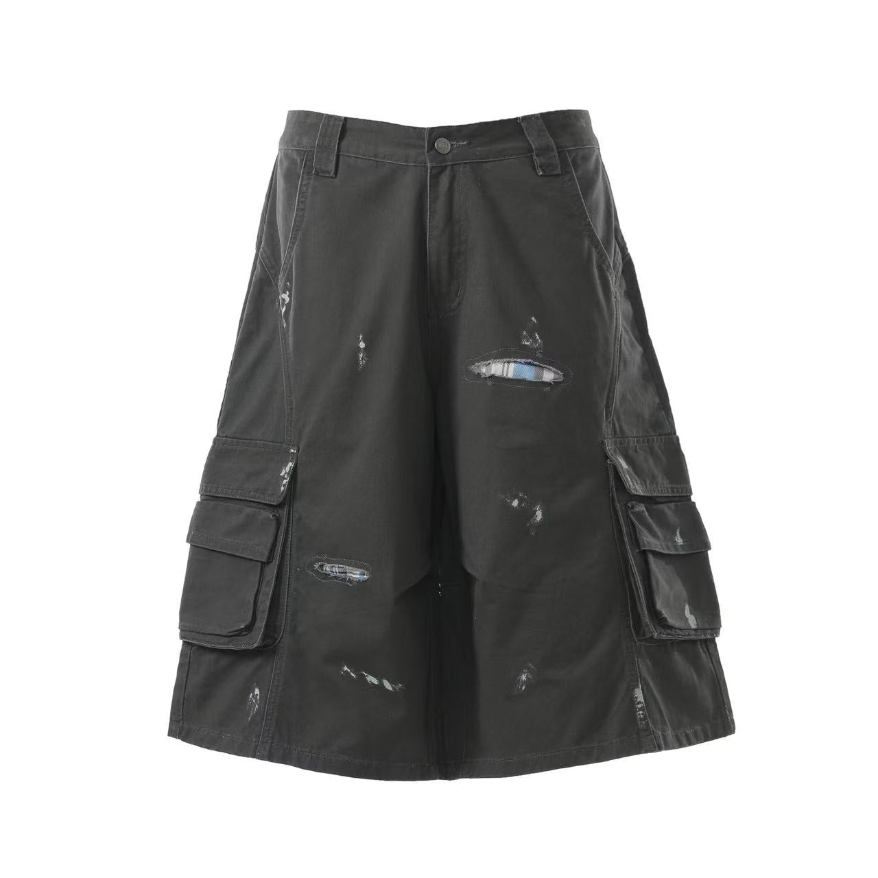 Distressed Vintage Wide-Leg Cargo Jorts