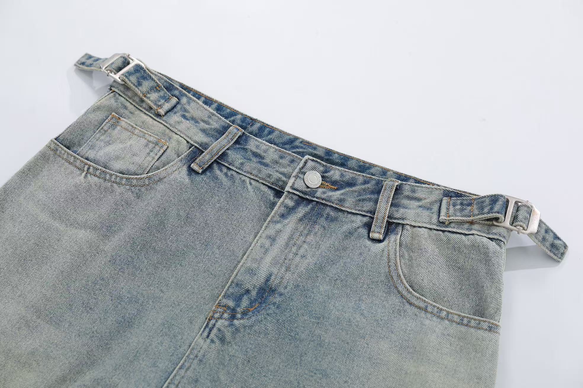 Washed Rhinestone Wide-Leg Denim Jorts