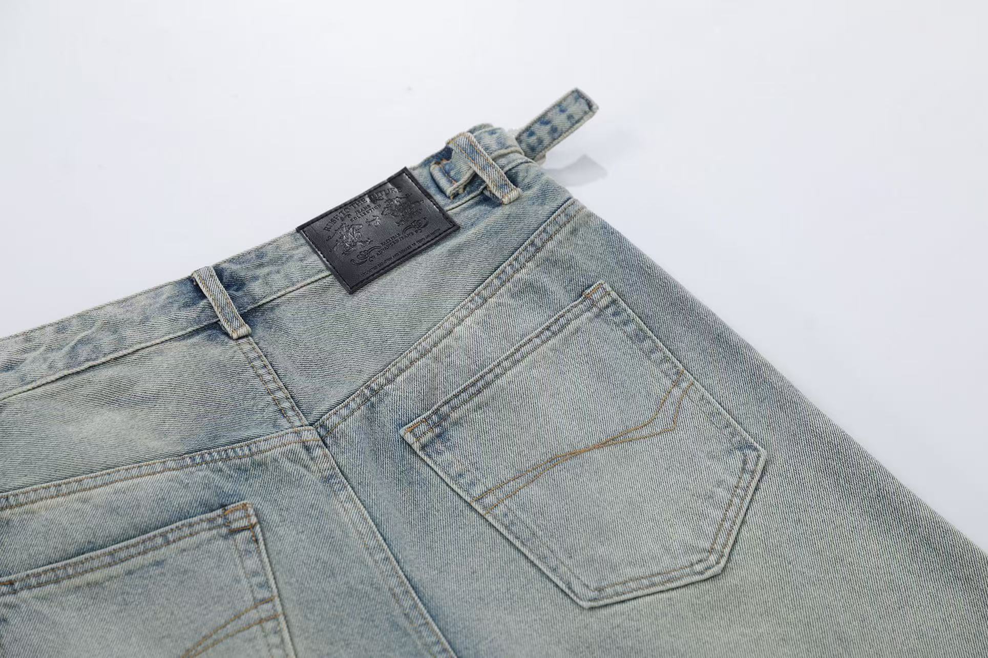 Washed Rhinestone Wide-Leg Denim Jorts
