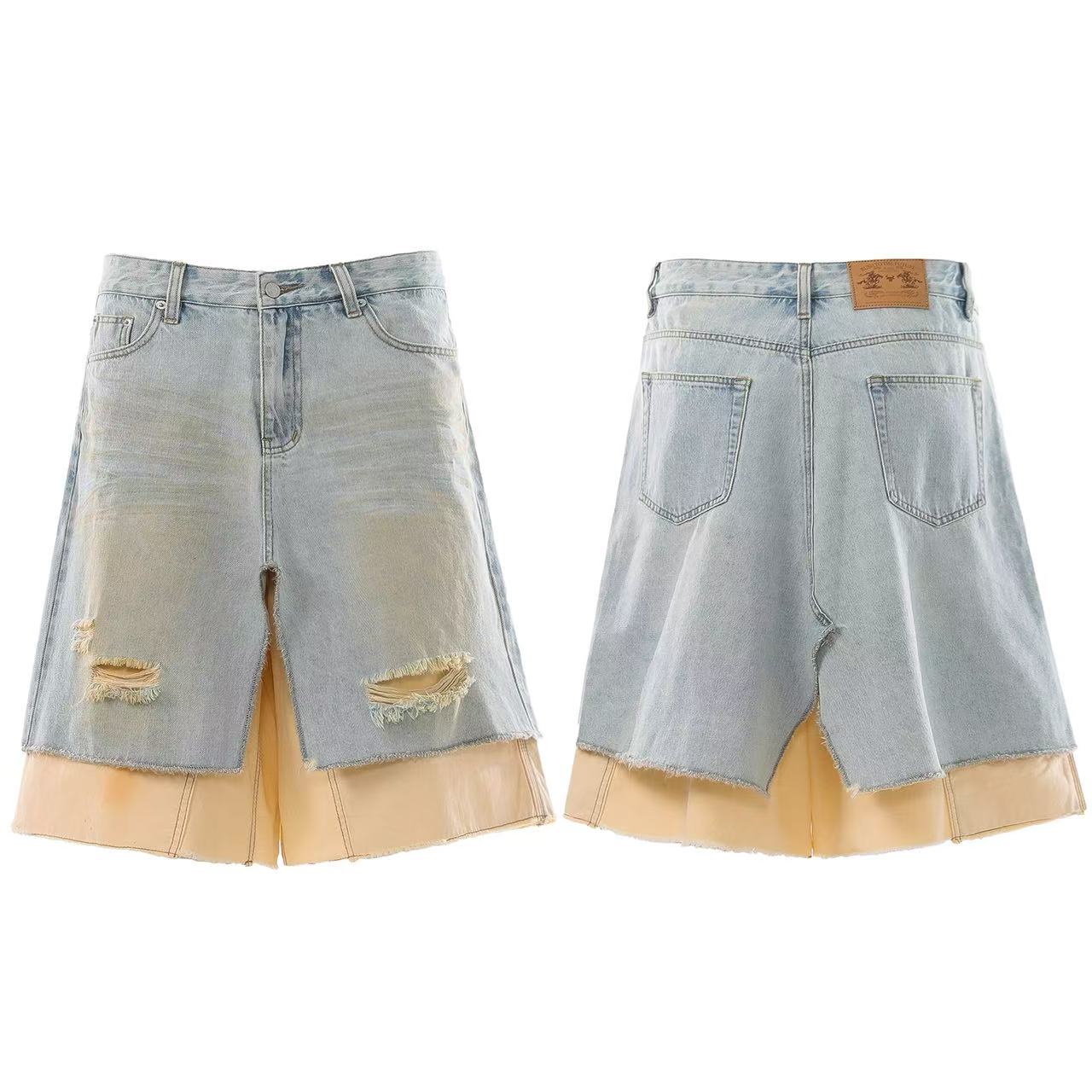 Vintage Washed Double-Layer Wide-Leg Jorts