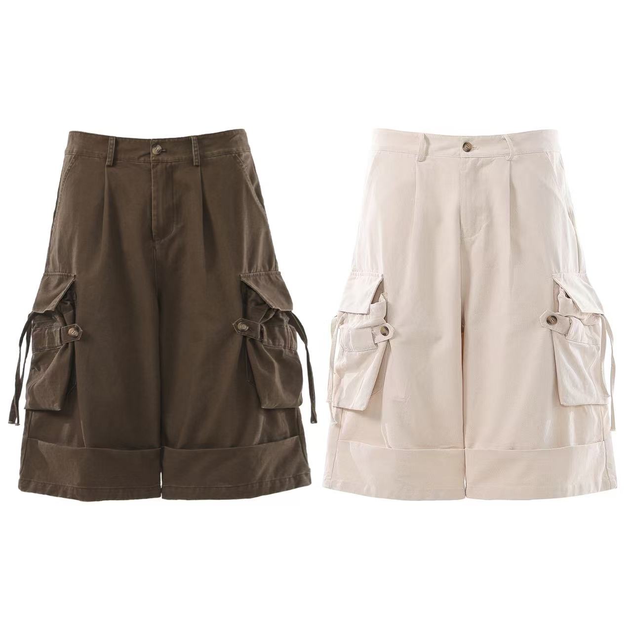 Cuffed Multi-Pocket Drawstring Cargo Jorts