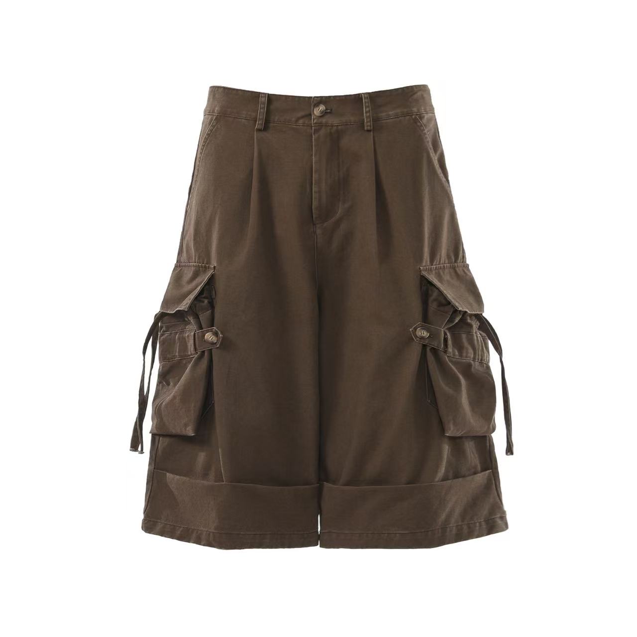 Cuffed Multi-Pocket Drawstring Cargo Jorts