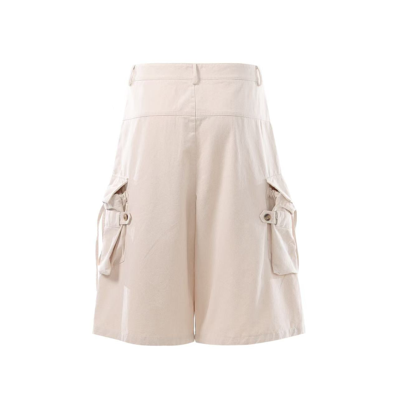Cuffed Multi-Pocket Drawstring Cargo Jorts