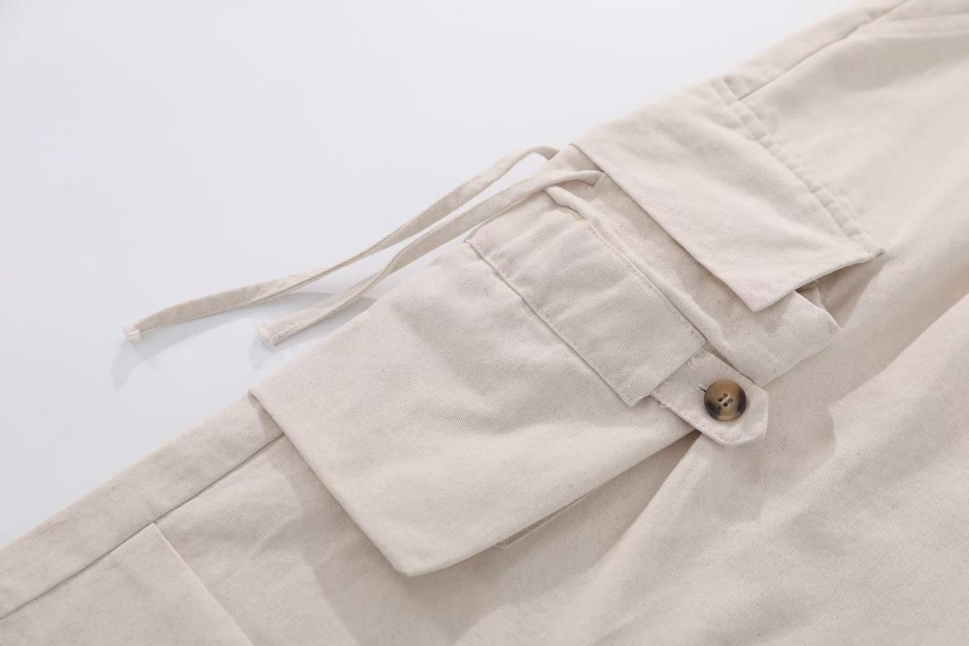 Cuffed Multi-Pocket Drawstring Cargo Jorts
