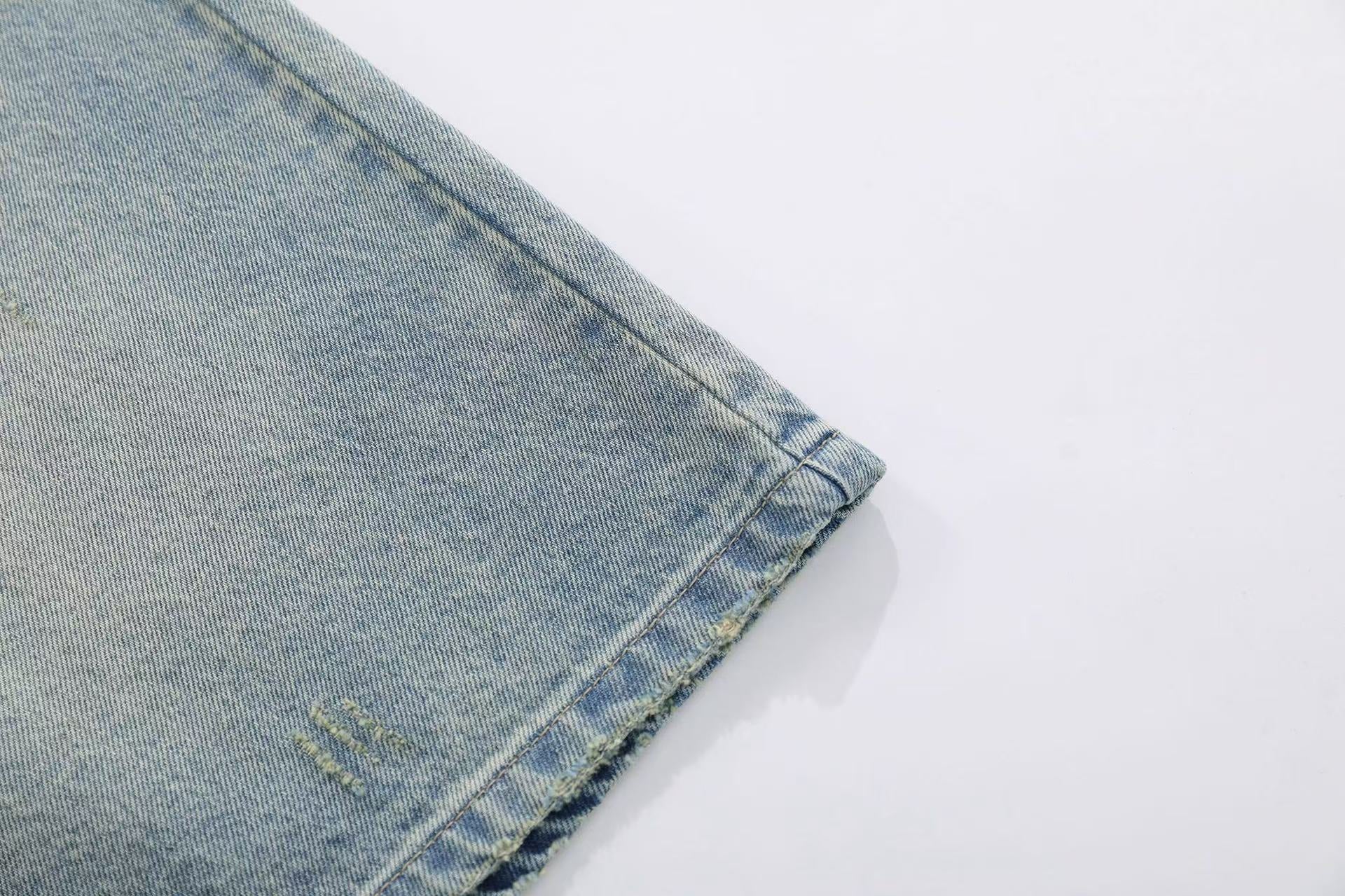 Streetwear Big Dollar Patch Wide-Leg Denim Jorts