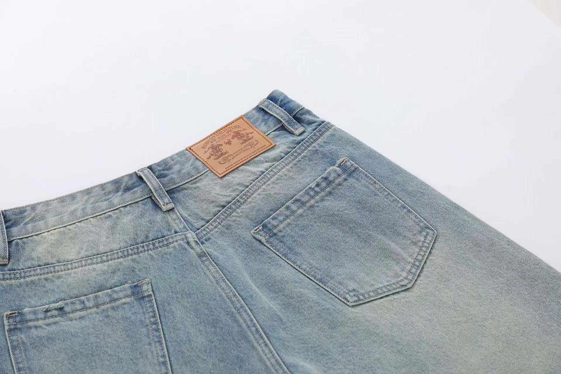 Streetwear Big Dollar Patch Wide-Leg Denim Jorts