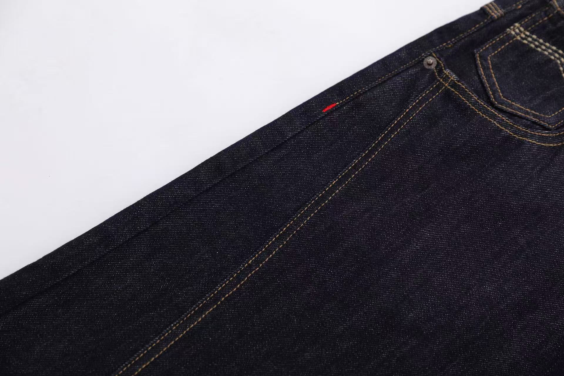 Contrast Stitching Wide-Leg Denim Jorts