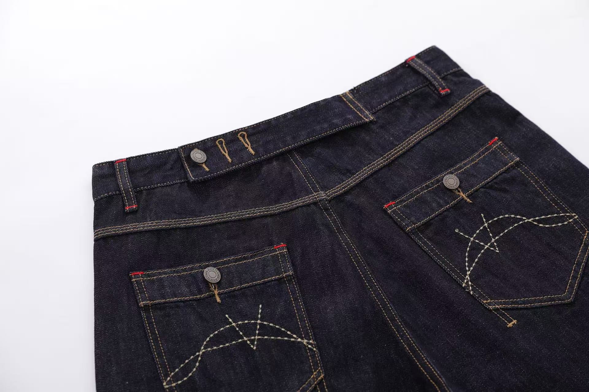 Contrast Stitching Wide-Leg Denim Jorts