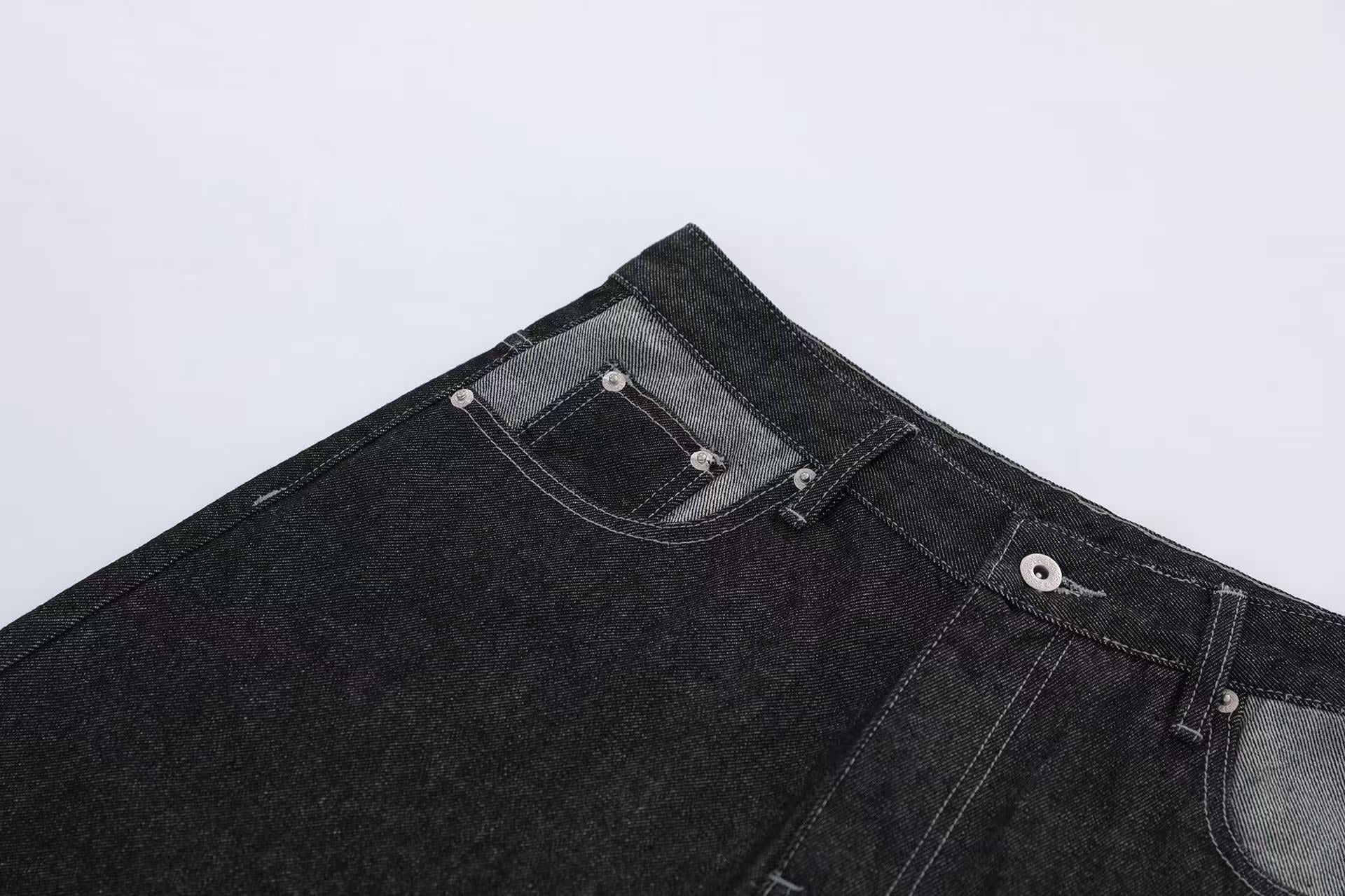 Contrast Pocket Panels Wide-Leg Denim Jorts