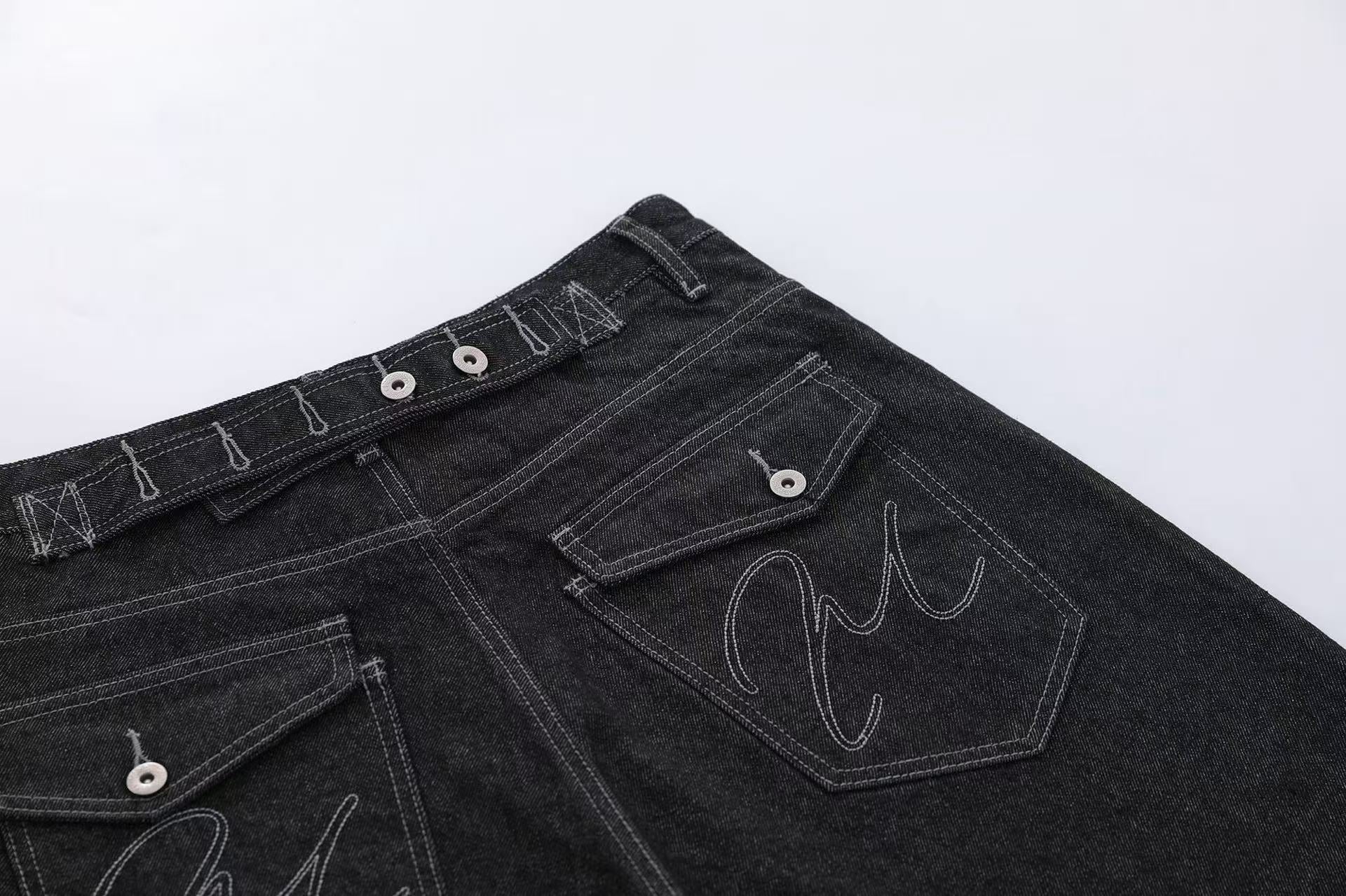 Contrast Pocket Panels Wide-Leg Denim Jorts