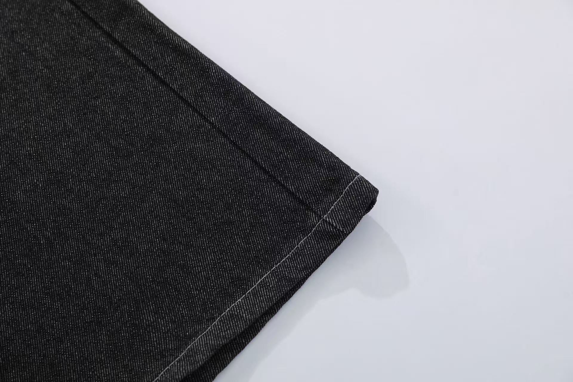 Contrast Pocket Panels Wide-Leg Denim Jorts