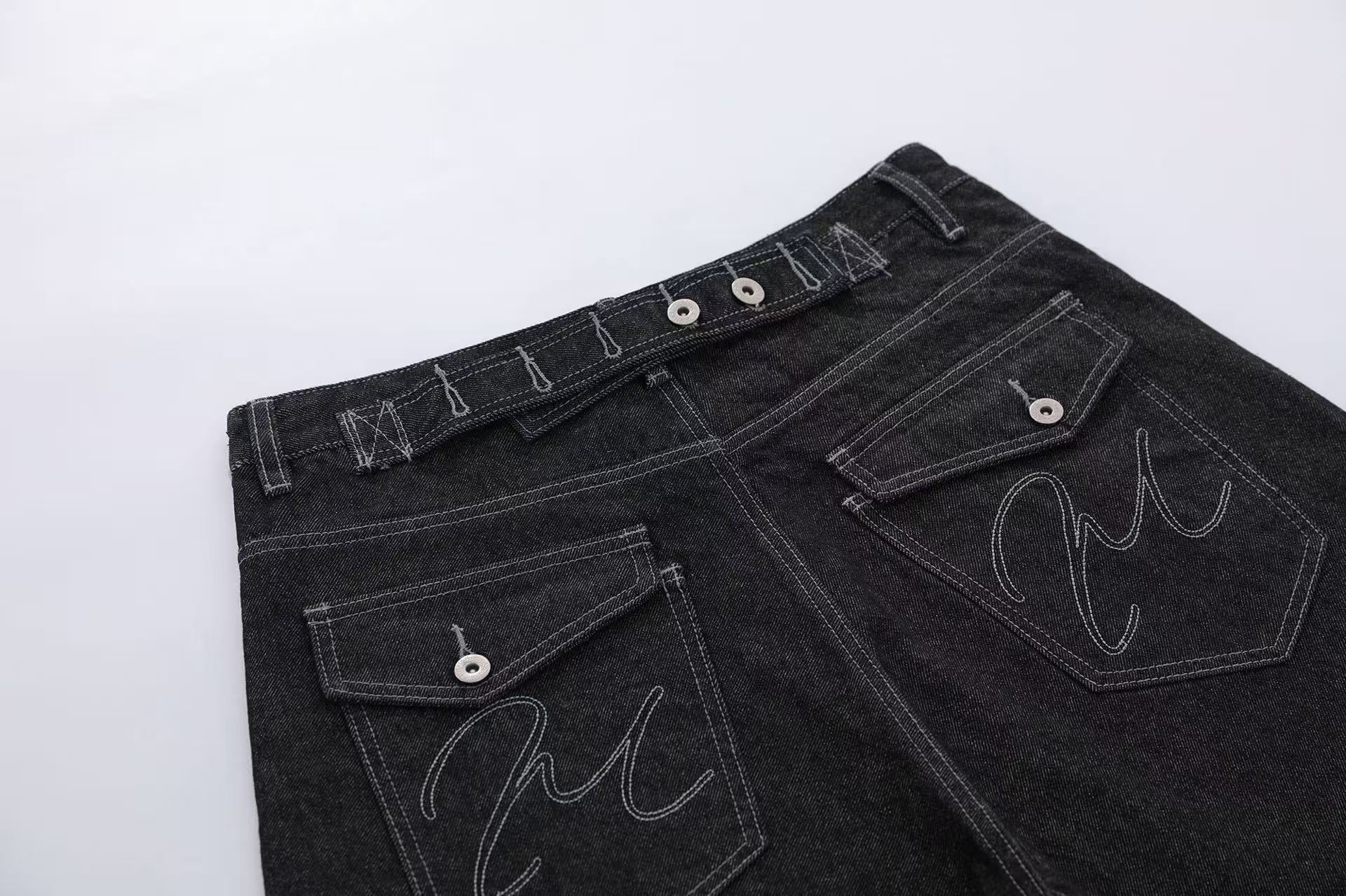 Contrast Pocket Panels Wide-Leg Denim Jorts