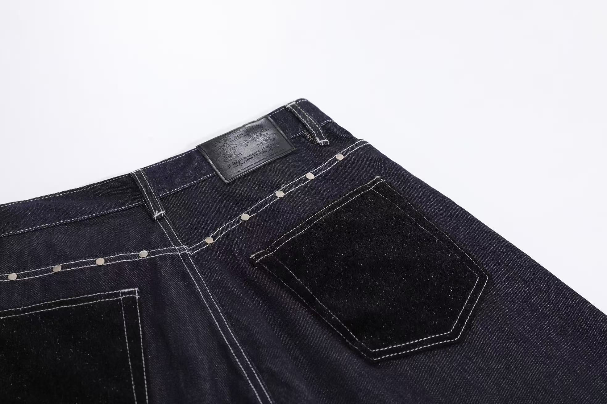 Streetwear Contrast Stitching Wide-Leg Denim Jorts