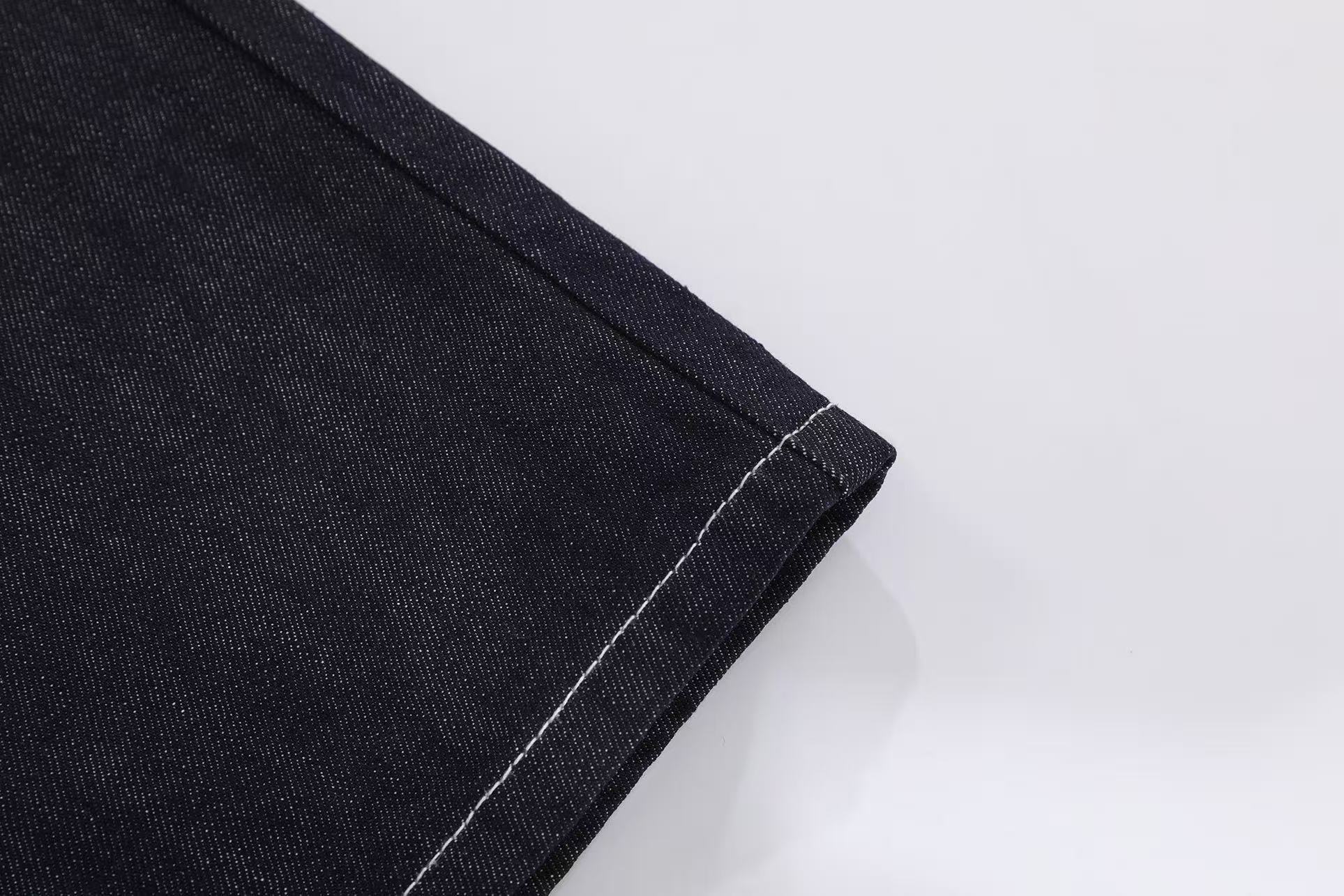 Streetwear Contrast Stitching Wide-Leg Denim Jorts