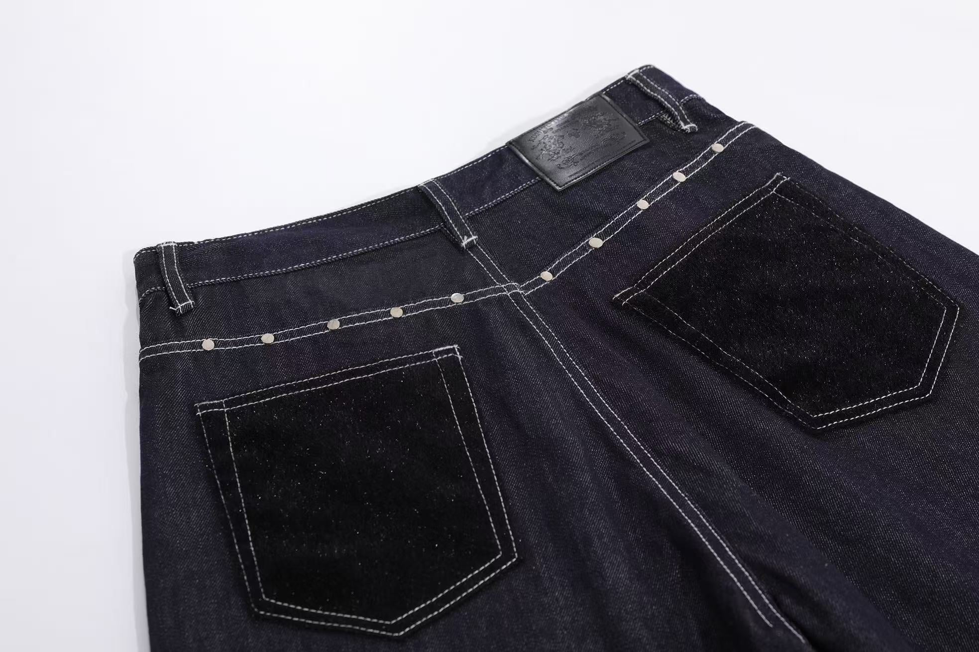 Streetwear Contrast Stitching Wide-Leg Denim Jorts