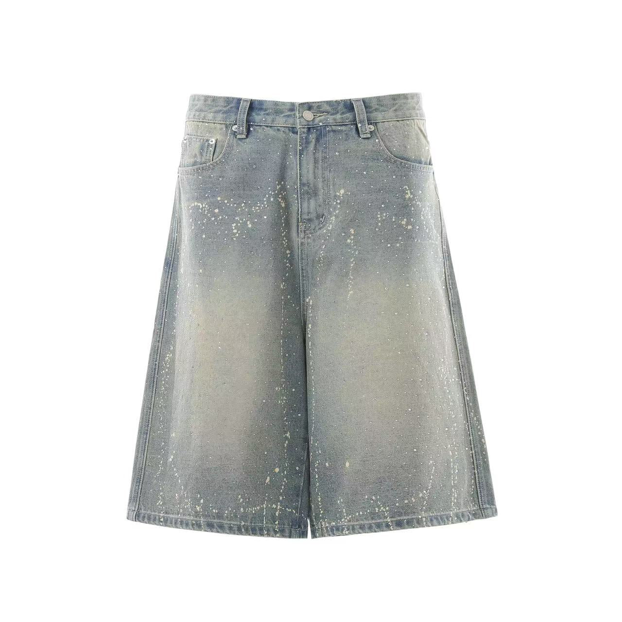 Streetwear Splatter Wash Wide-Leg Denim Jorts