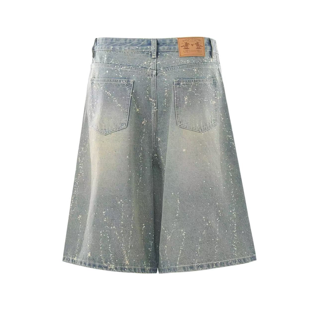 Streetwear Splatter Wash Wide-Leg Denim Jorts