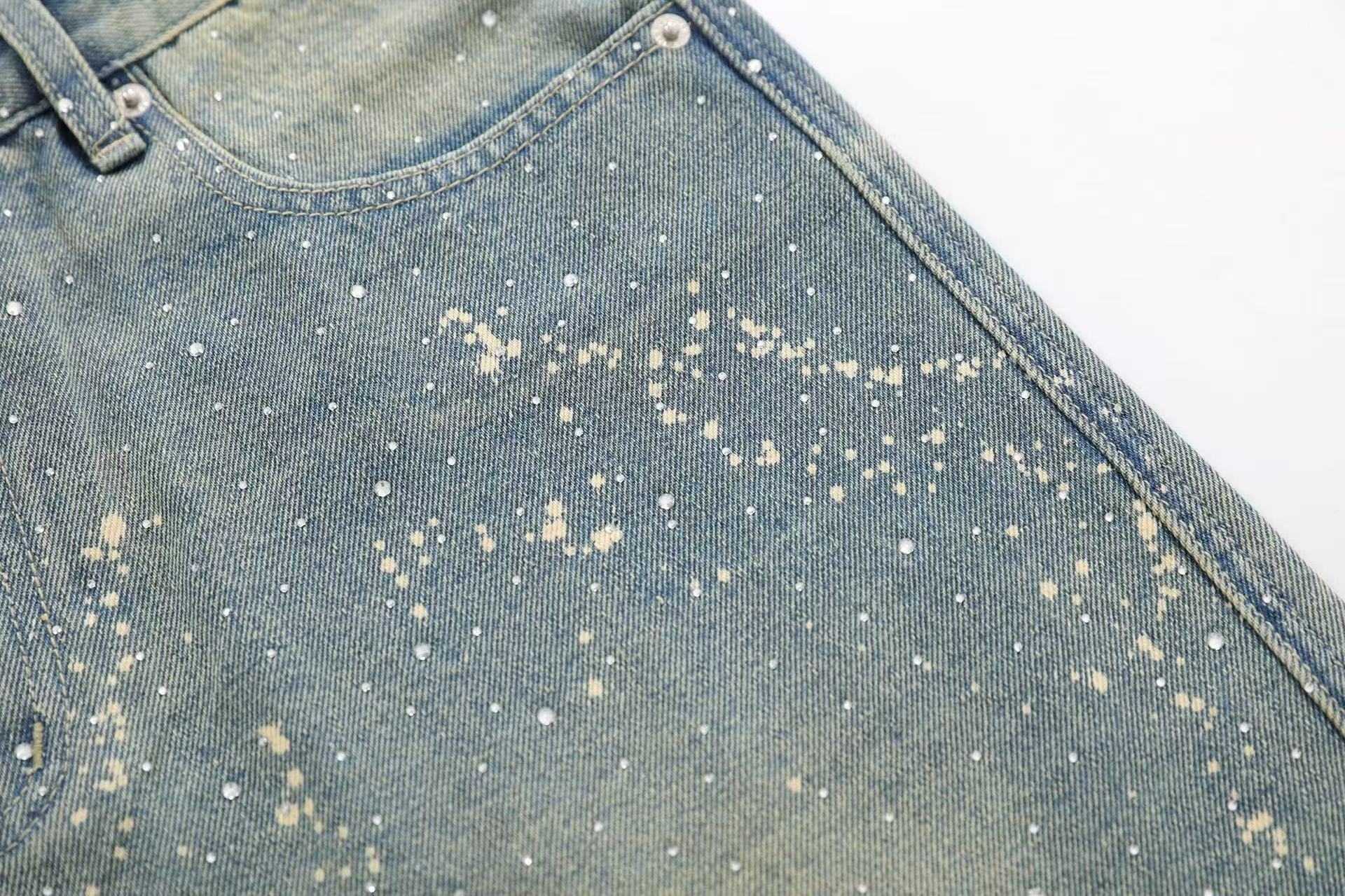 Streetwear Splatter Wash Wide-Leg Denim Jorts
