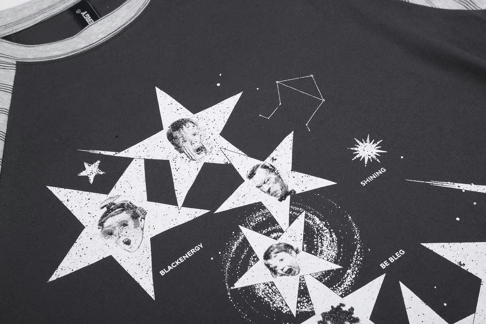 Distressed Star Faces Raglan Long Sleeve
