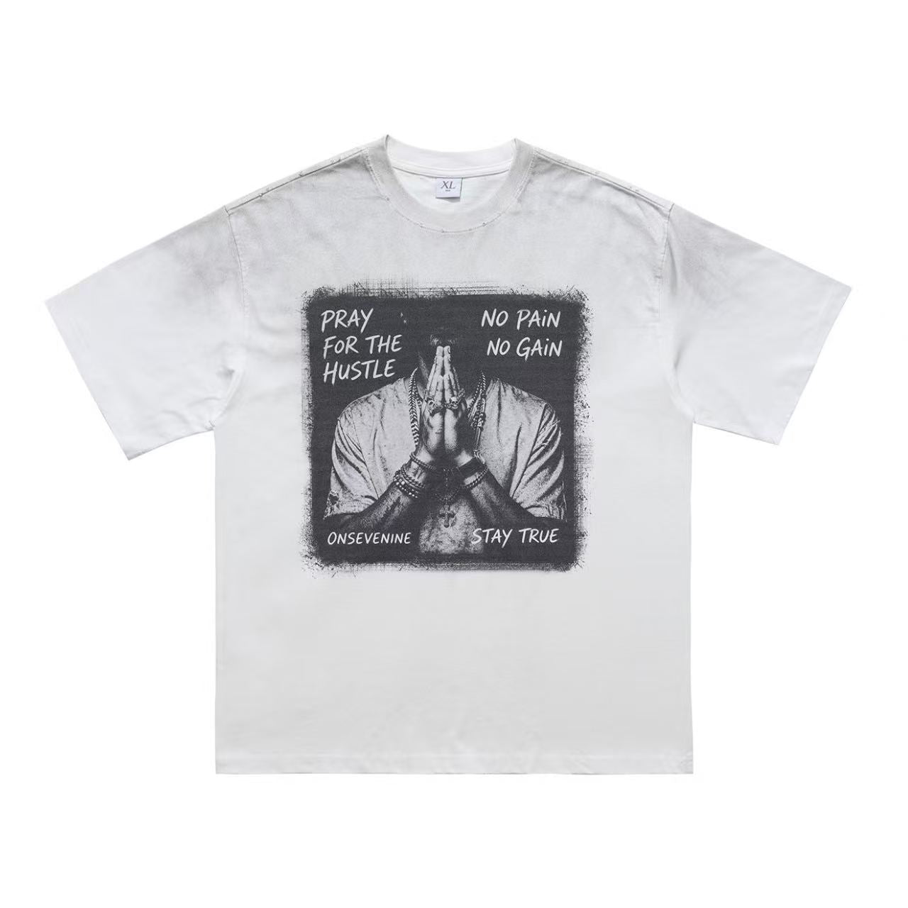 Streetwear Pray Hands Print T-Shirt