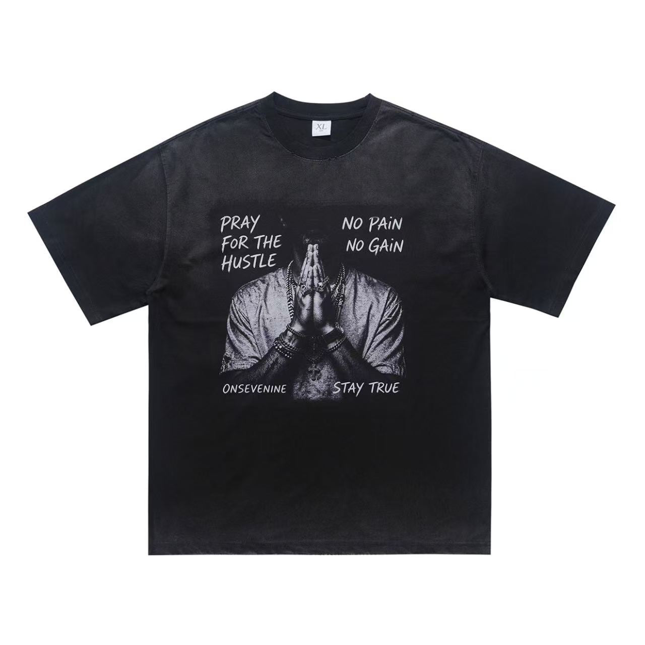 Streetwear Pray Hands Print T-Shirt
